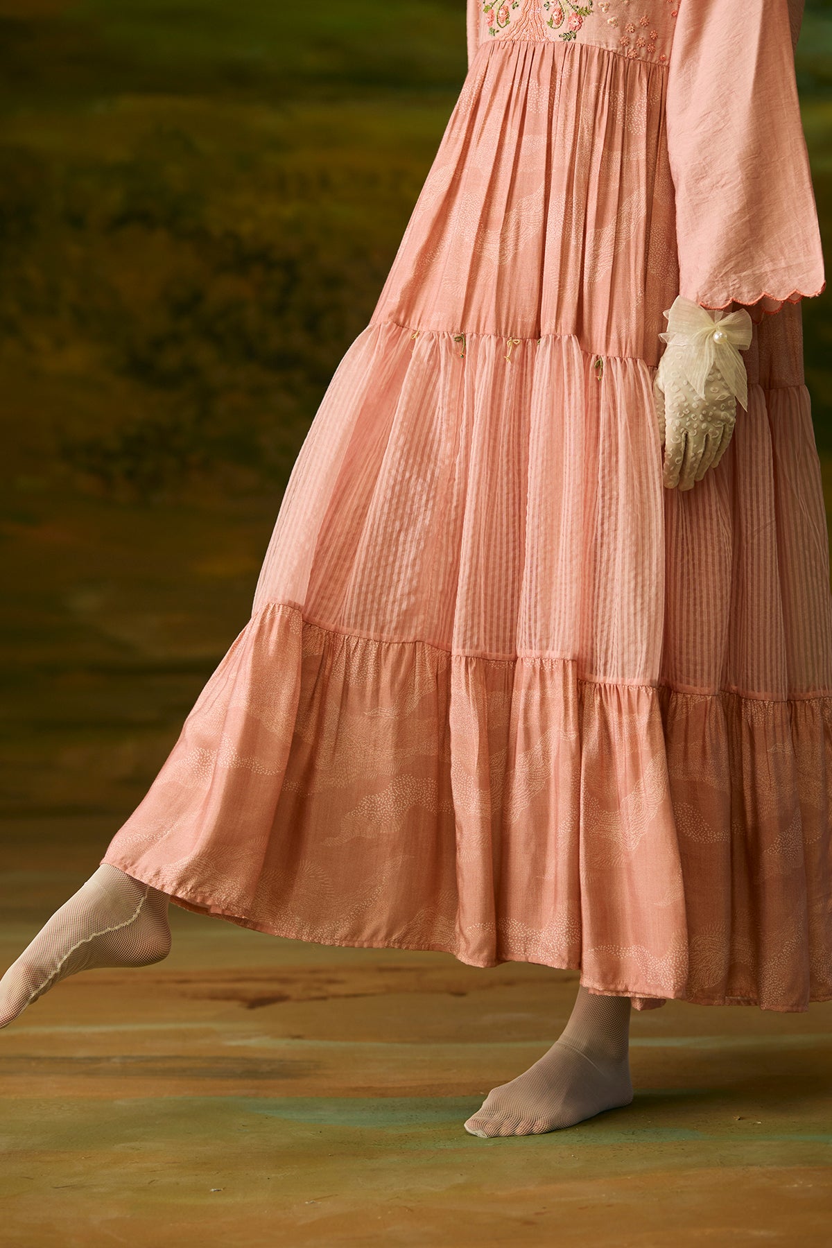 Coral peach embroidered dress