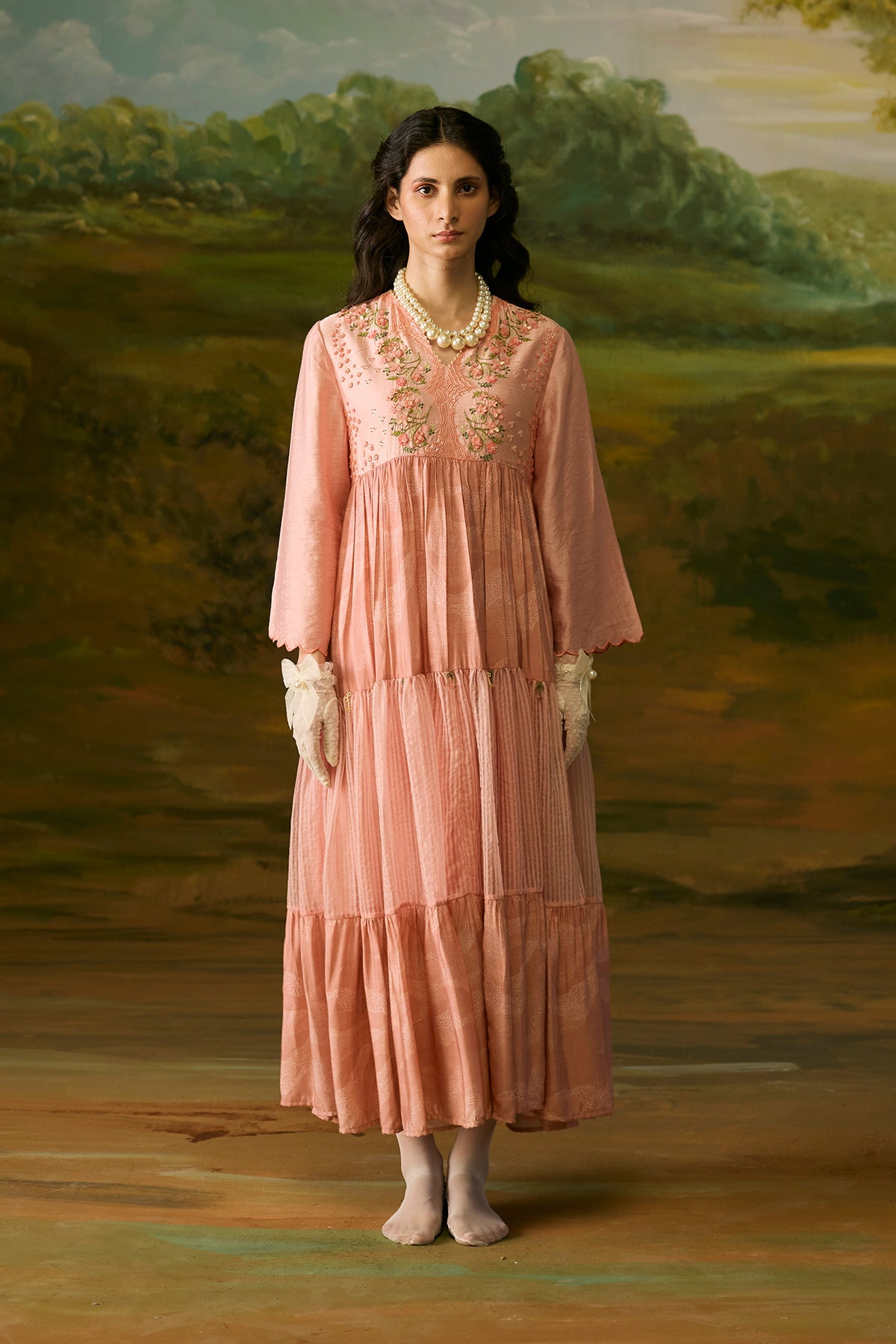 Coral peach embroidered dress