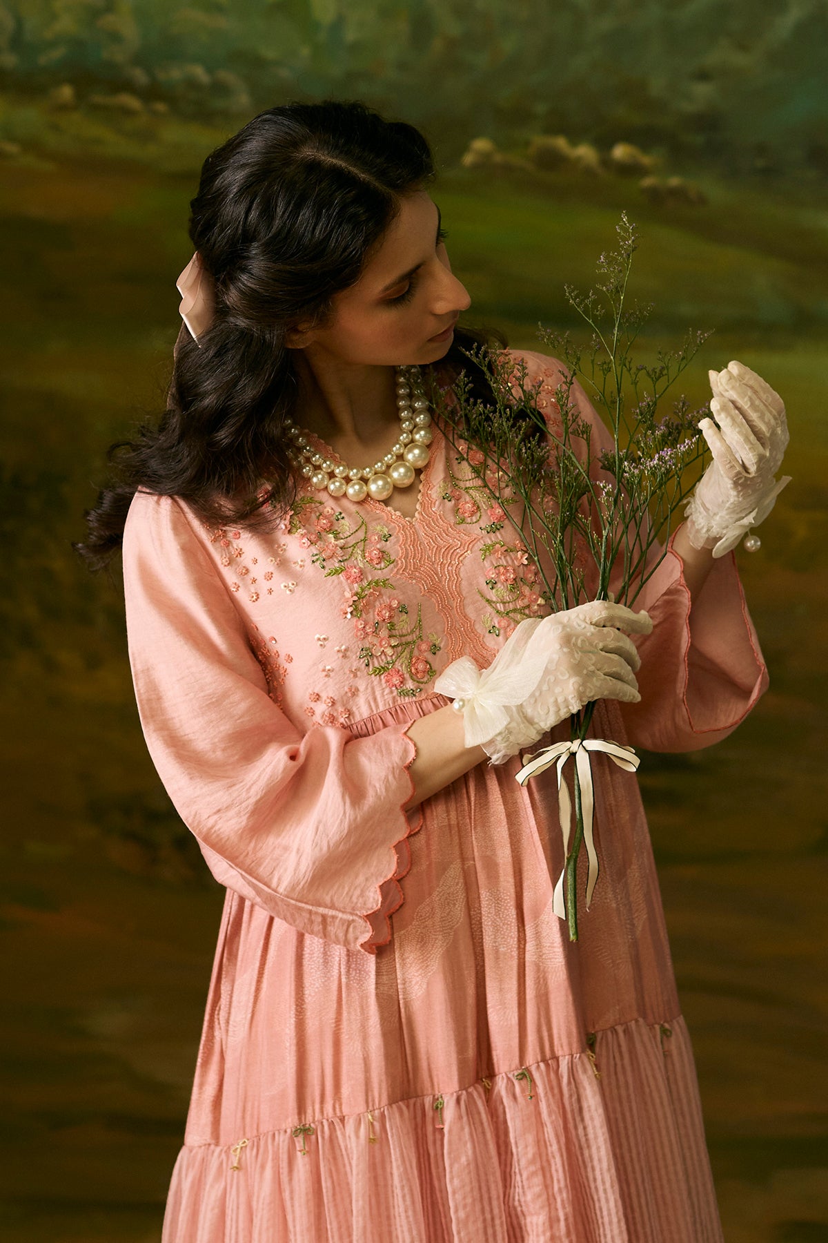 Coral peach embroidered dress
