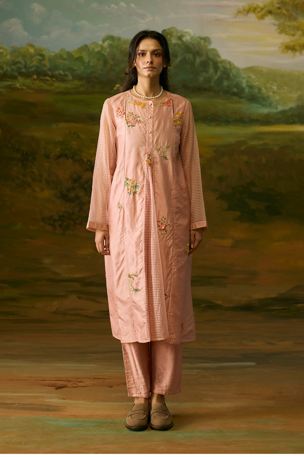 Coral peach embroidered kurta