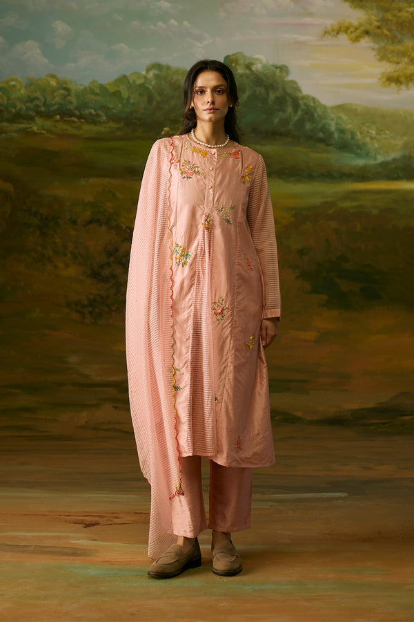 Coral peach embroidered kurta