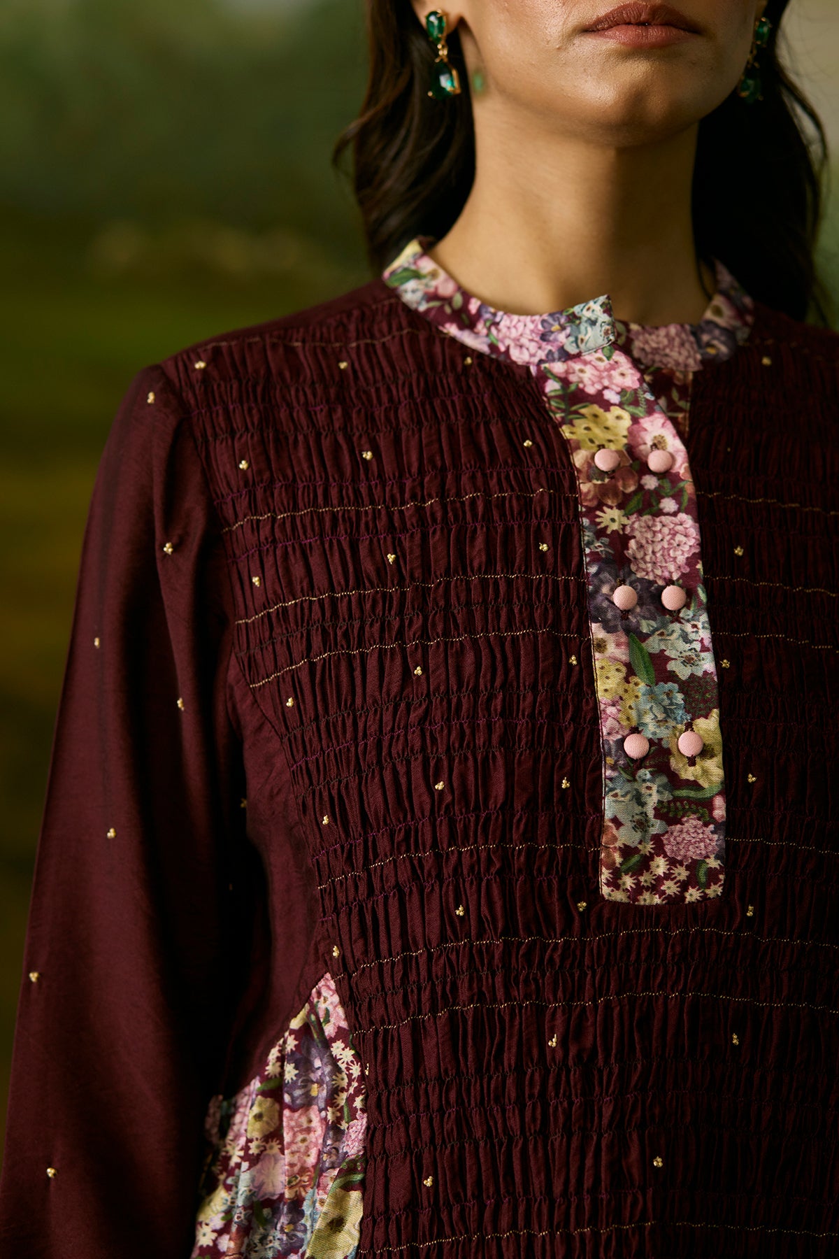 Crimson smocked top