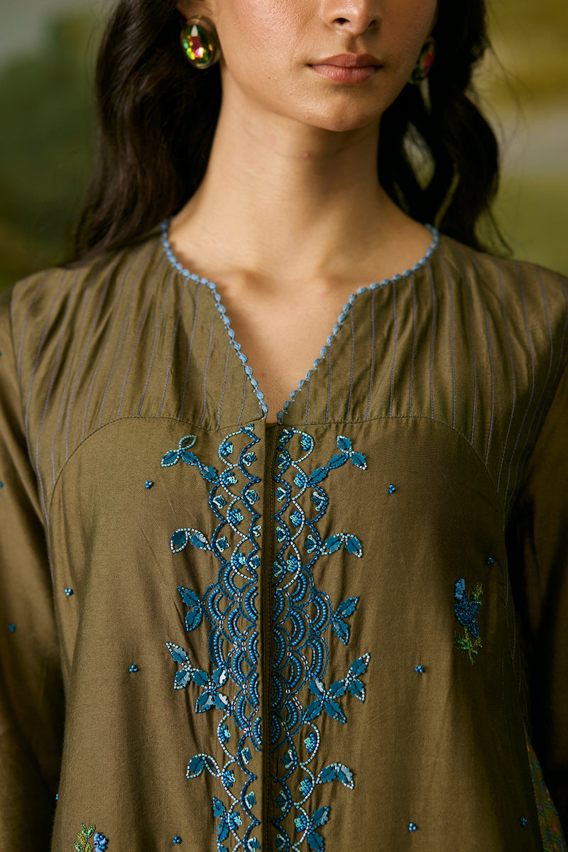 Dusty grey embroidered kurta