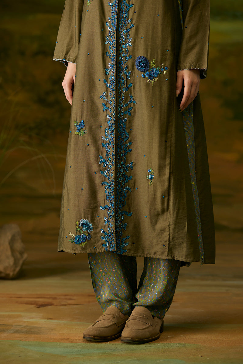 Dusty grey embroidered kurta