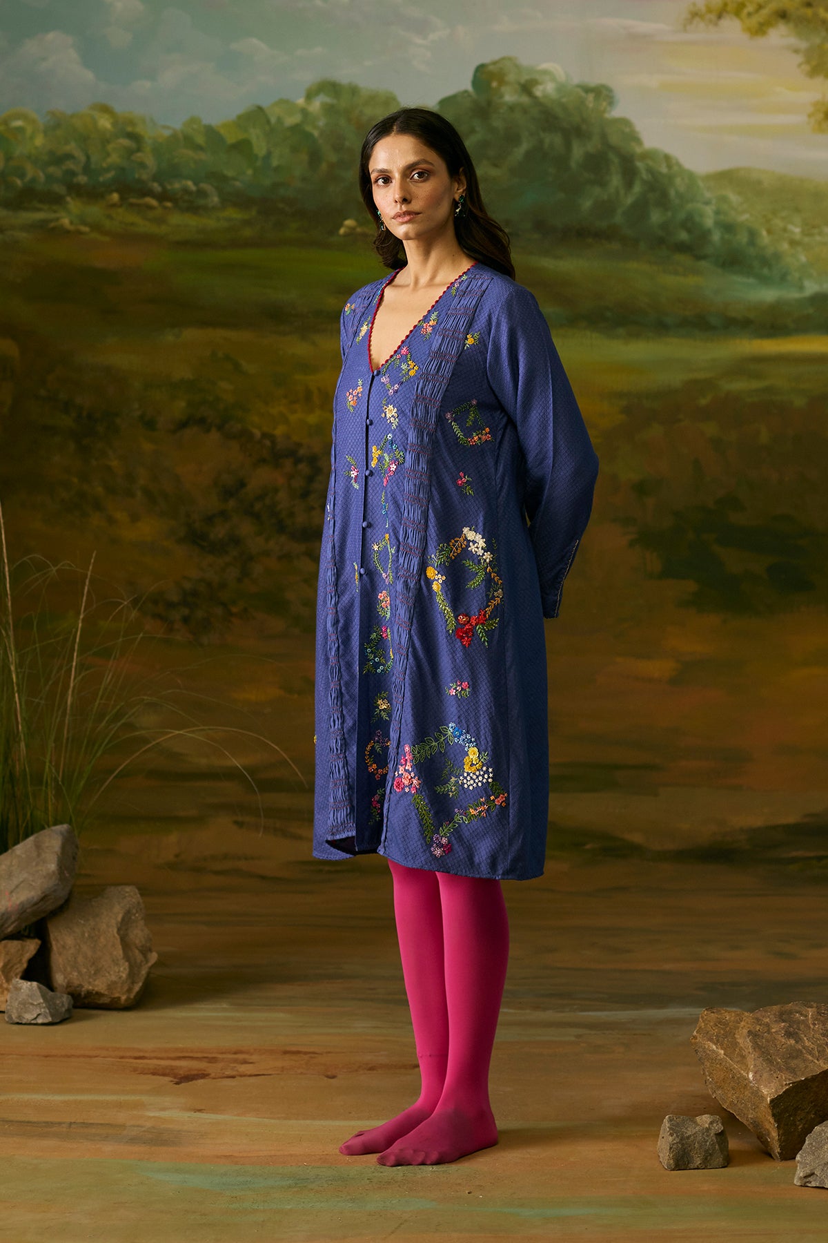 Mystic blue smocked jacket