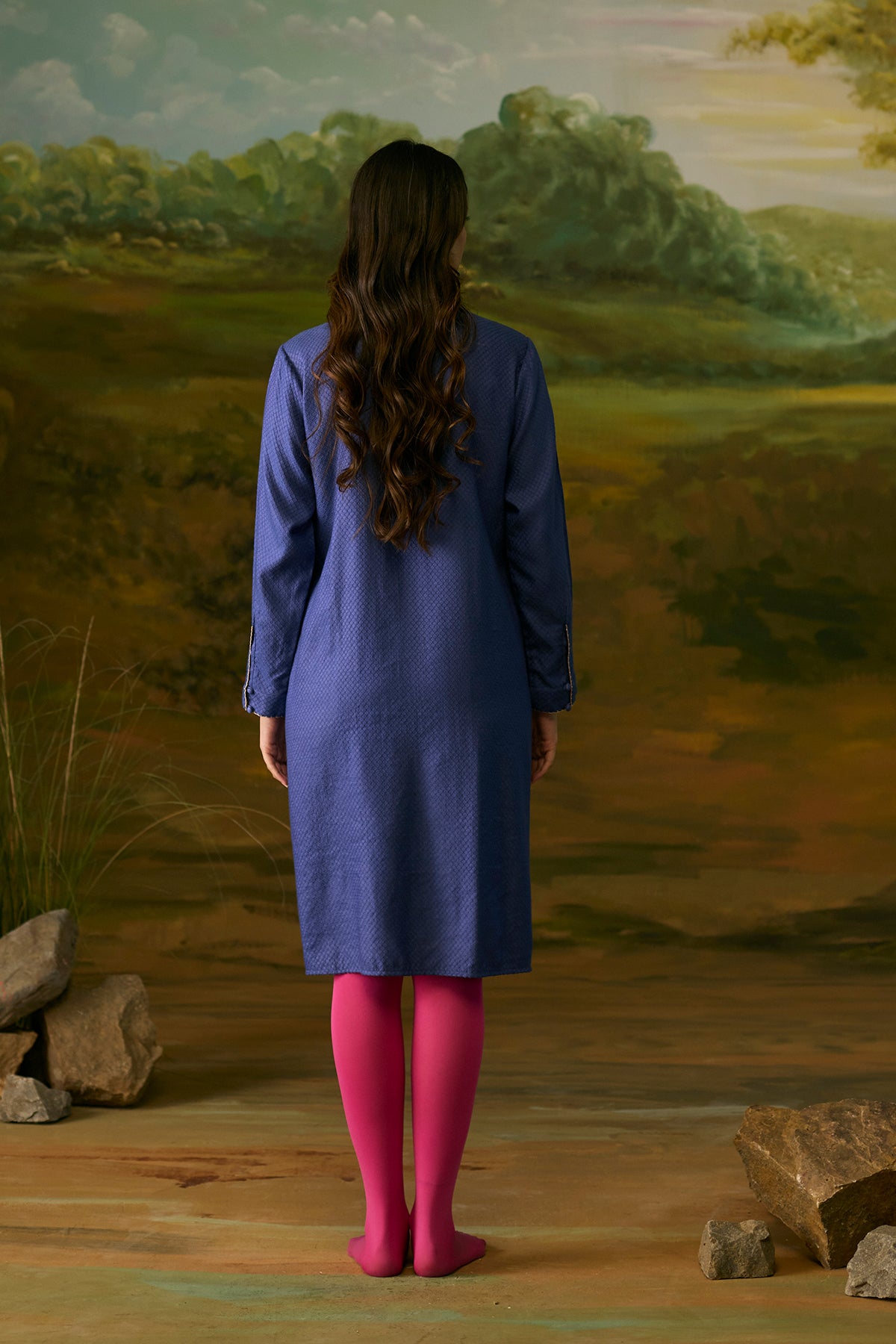 Mystic blue smocked jacket