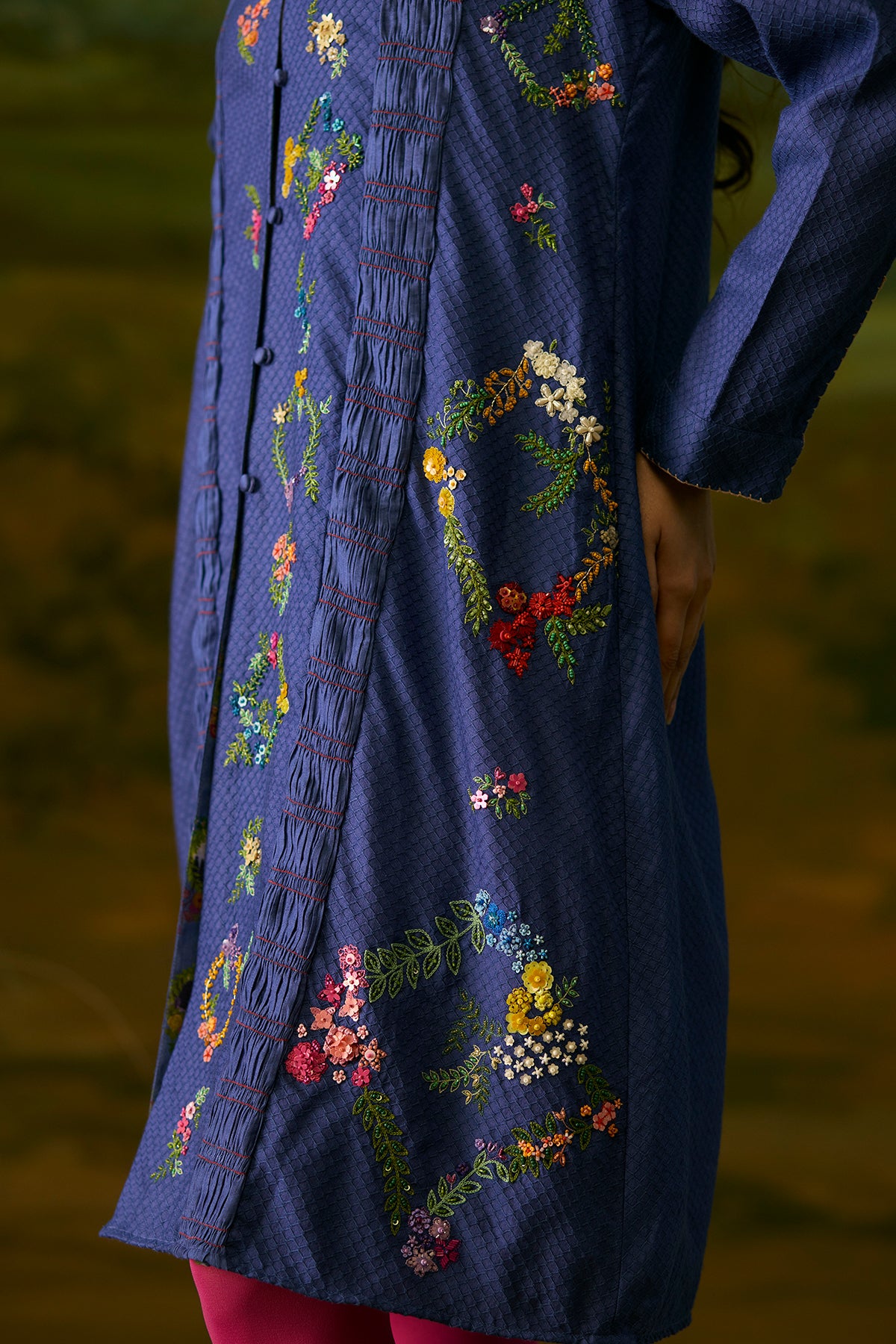 Mystic blue smocked jacket