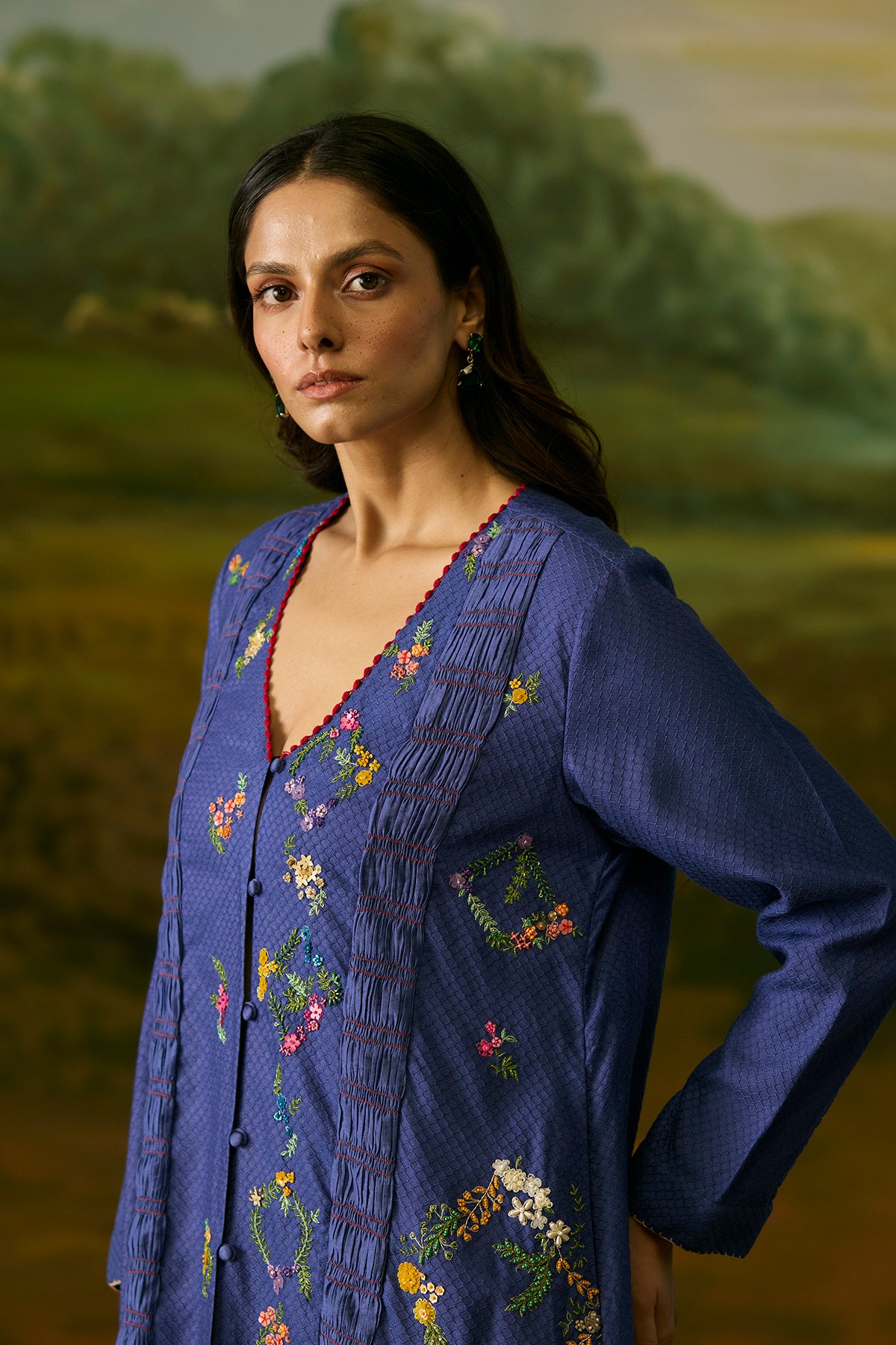 Mystic blue smocked jacket