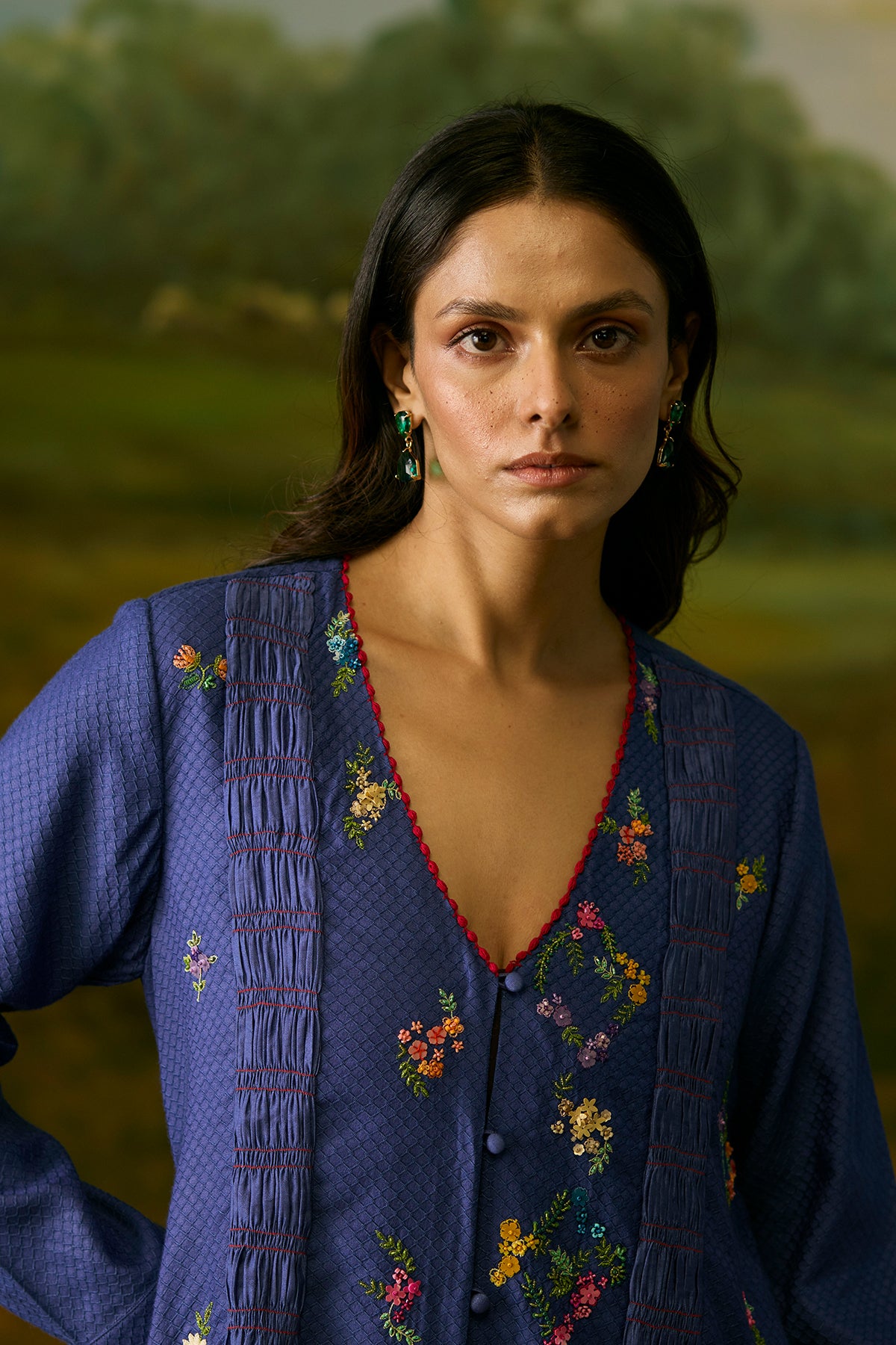 Mystic blue smocked jacket