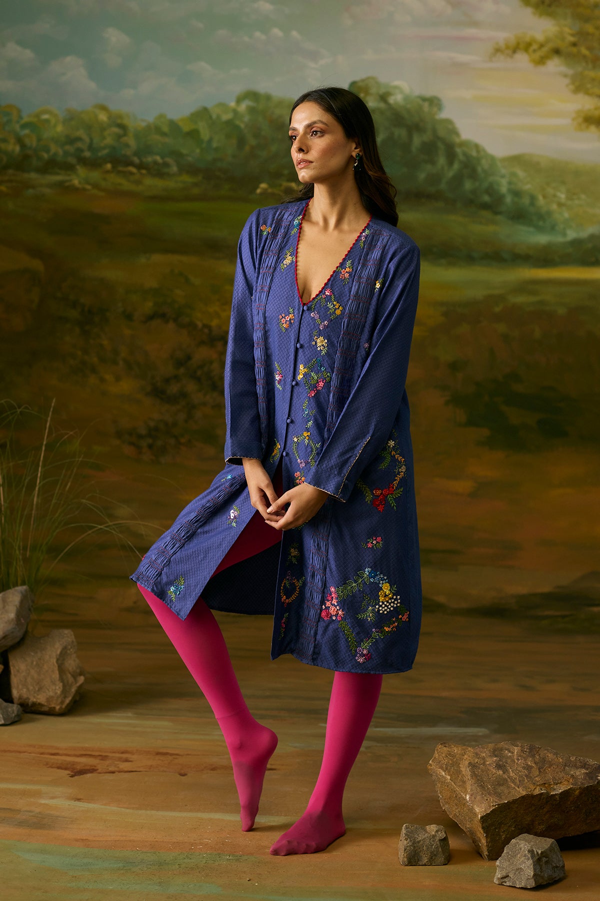 Mystic blue smocked jacket