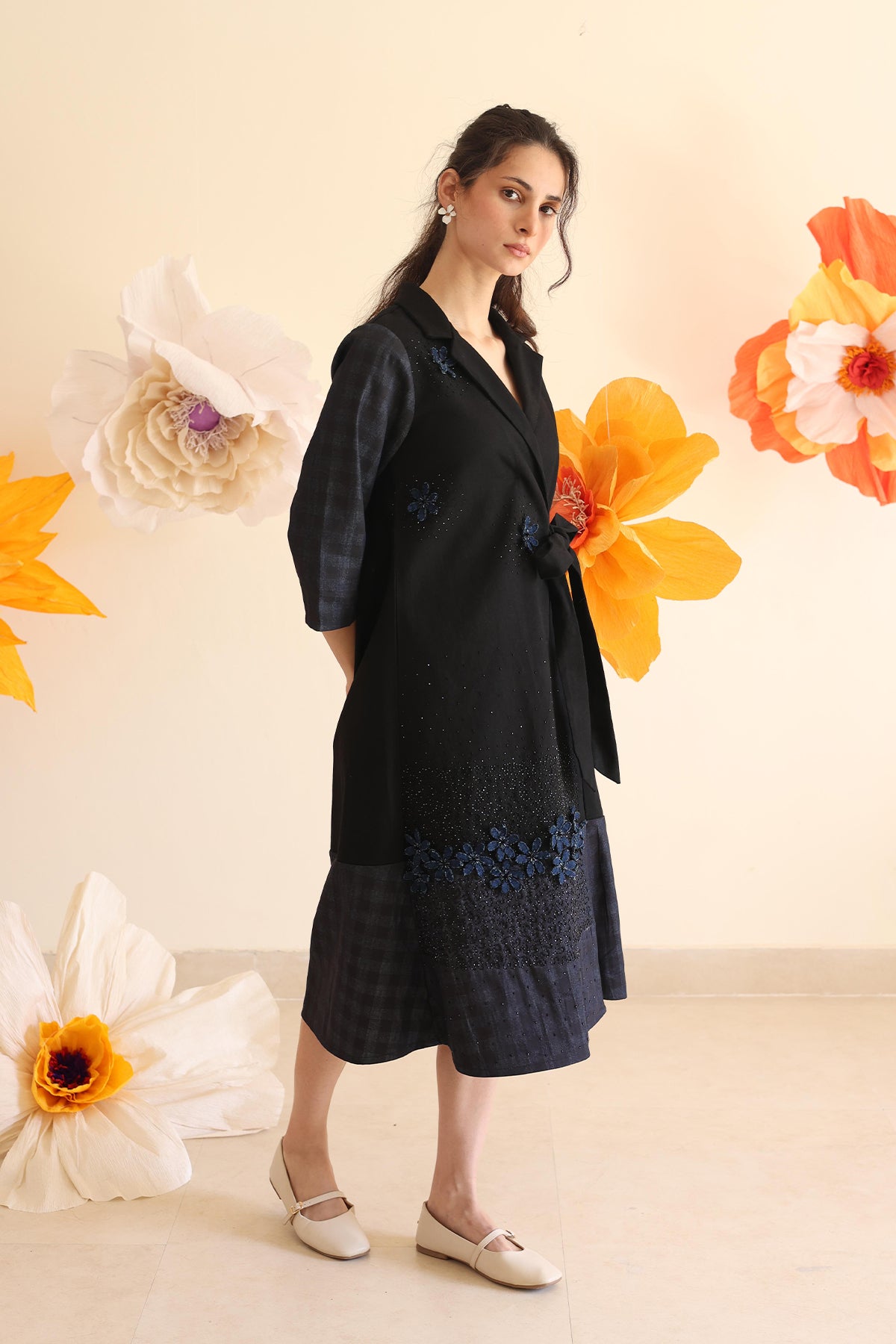Coal Checkered Wrap Dress