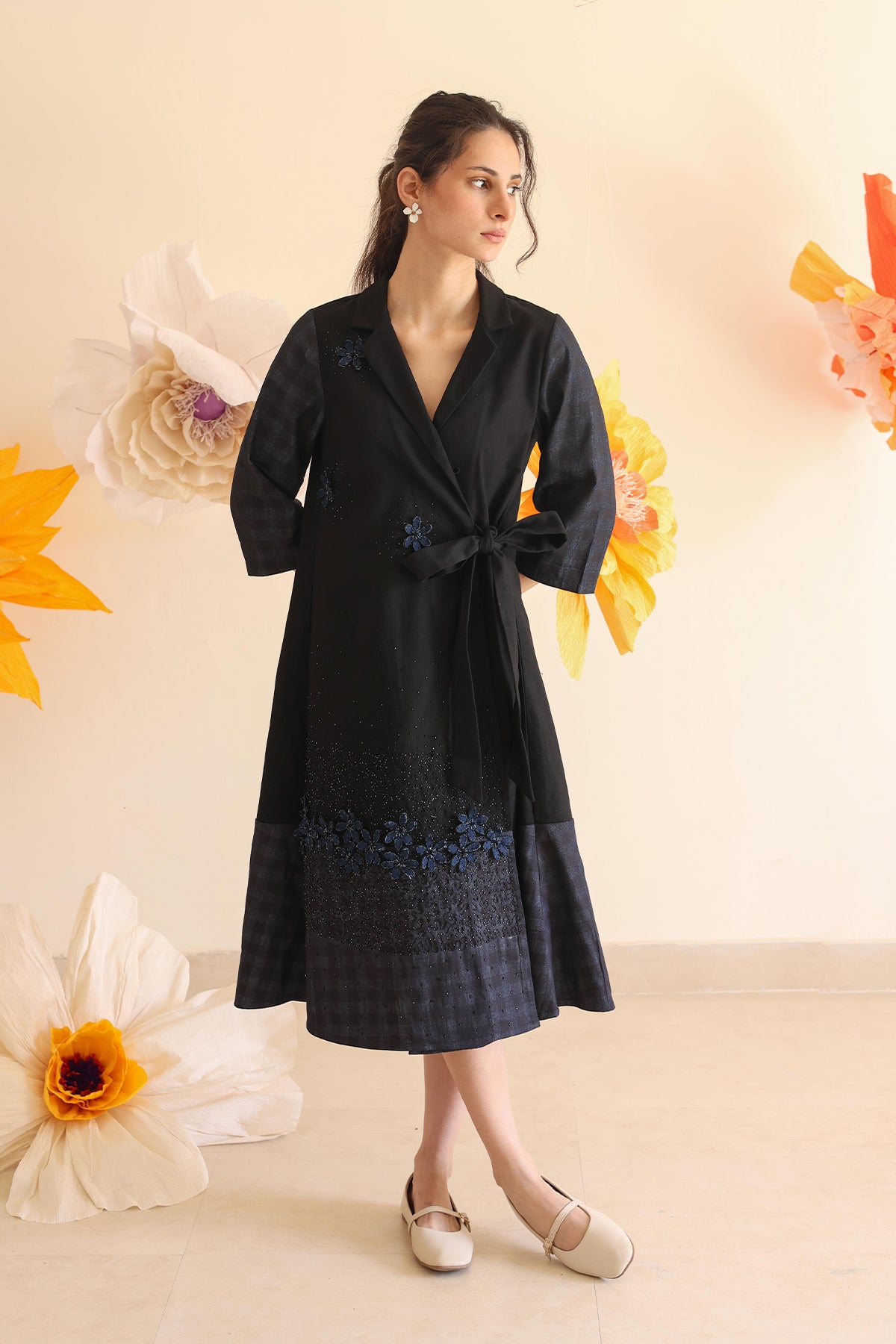 Coal Checkered Wrap Dress