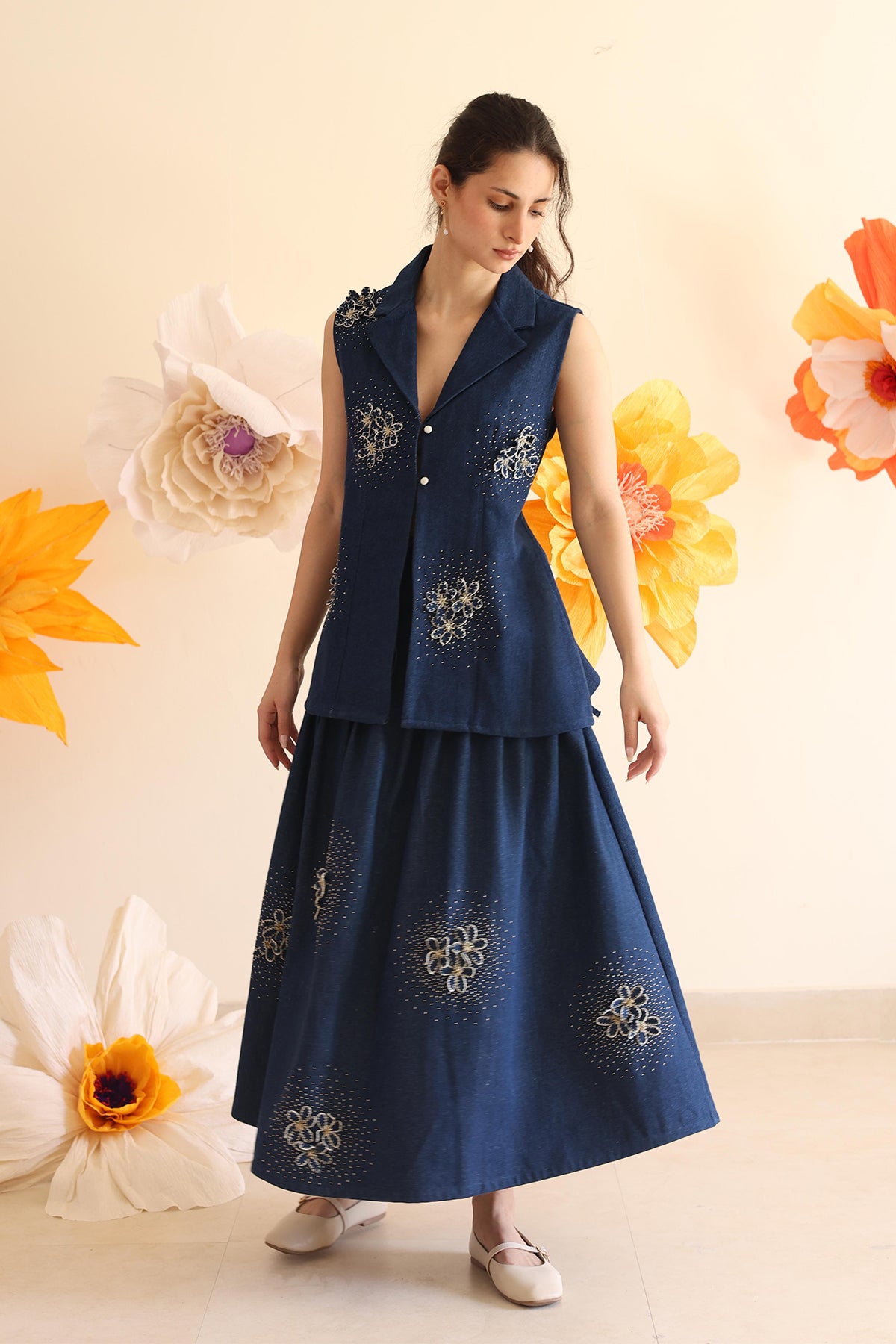 Midnight Blue Pleated Skirt