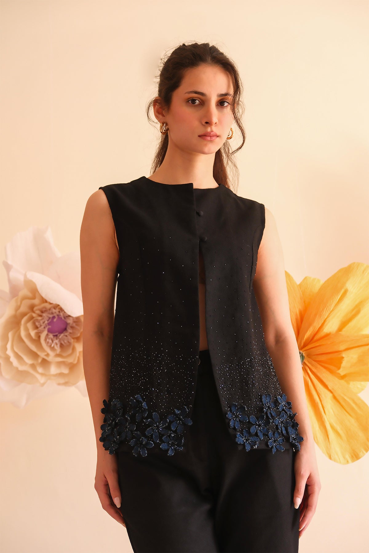 Coal Floral Denim Top