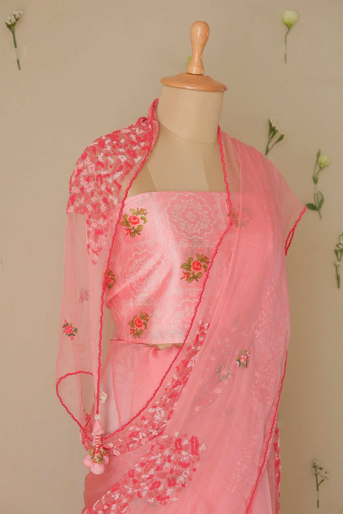 Rose Beaded Saree