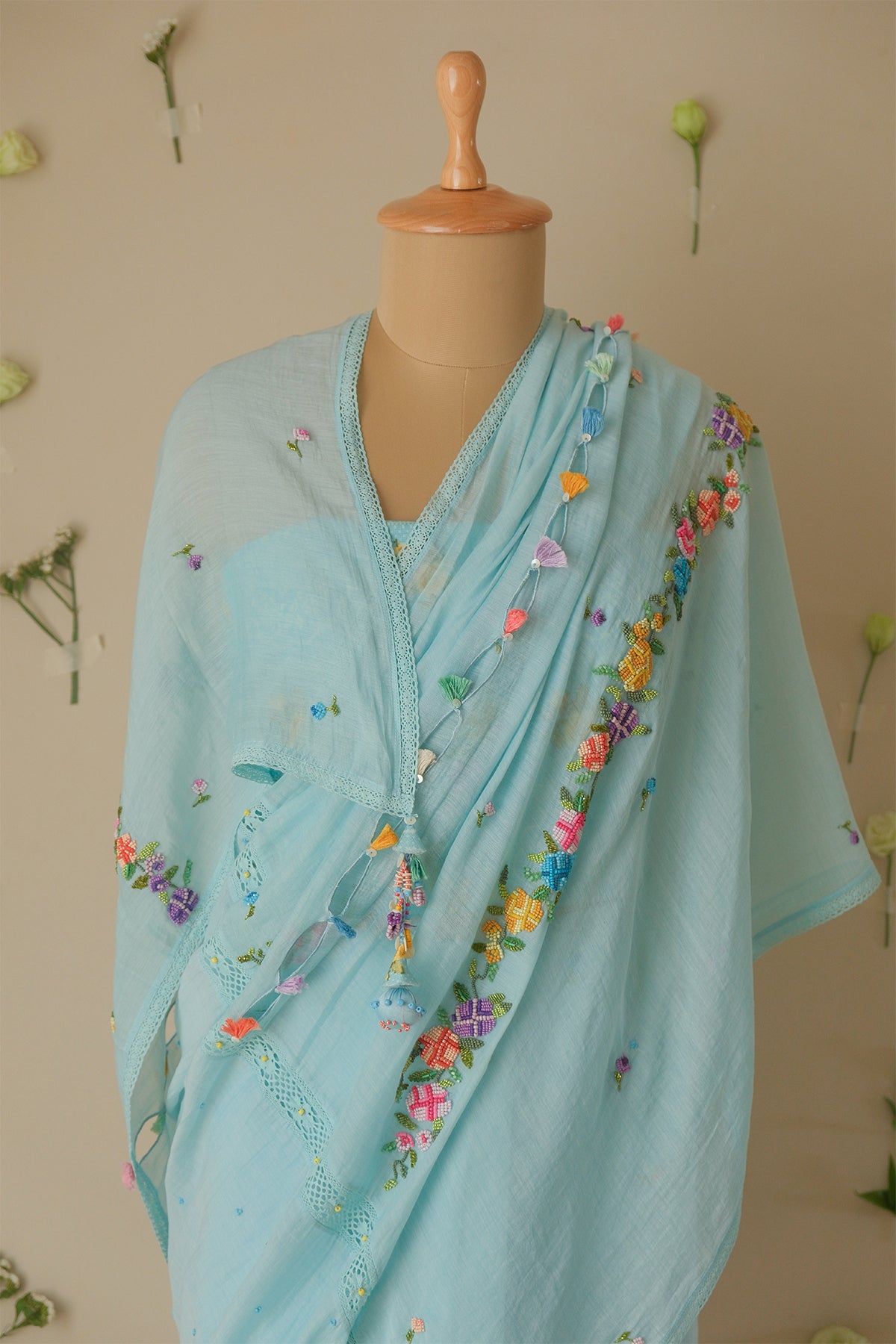 Azure Floral Beaded Saree