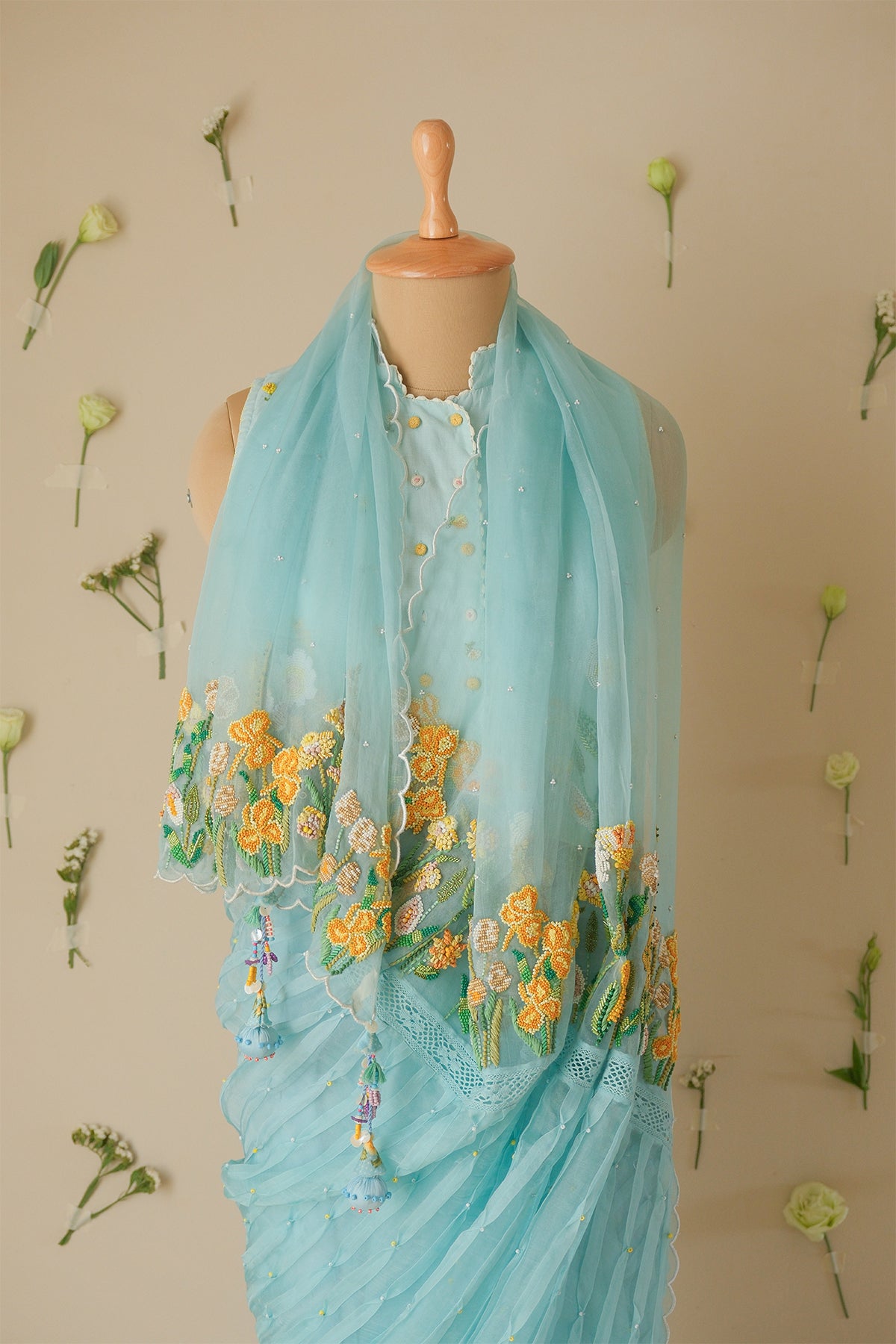 Azure Smocked Saree