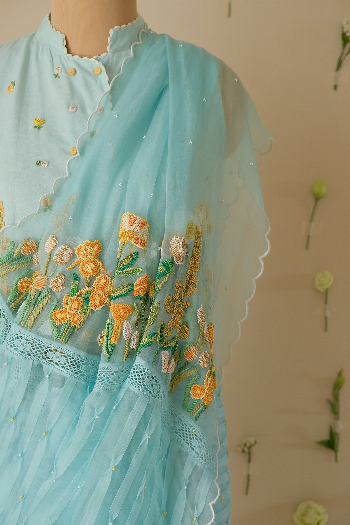 Azure Smocked Saree