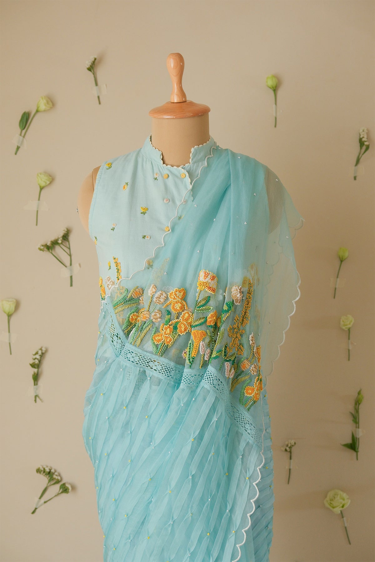 Azure Smocked Saree
