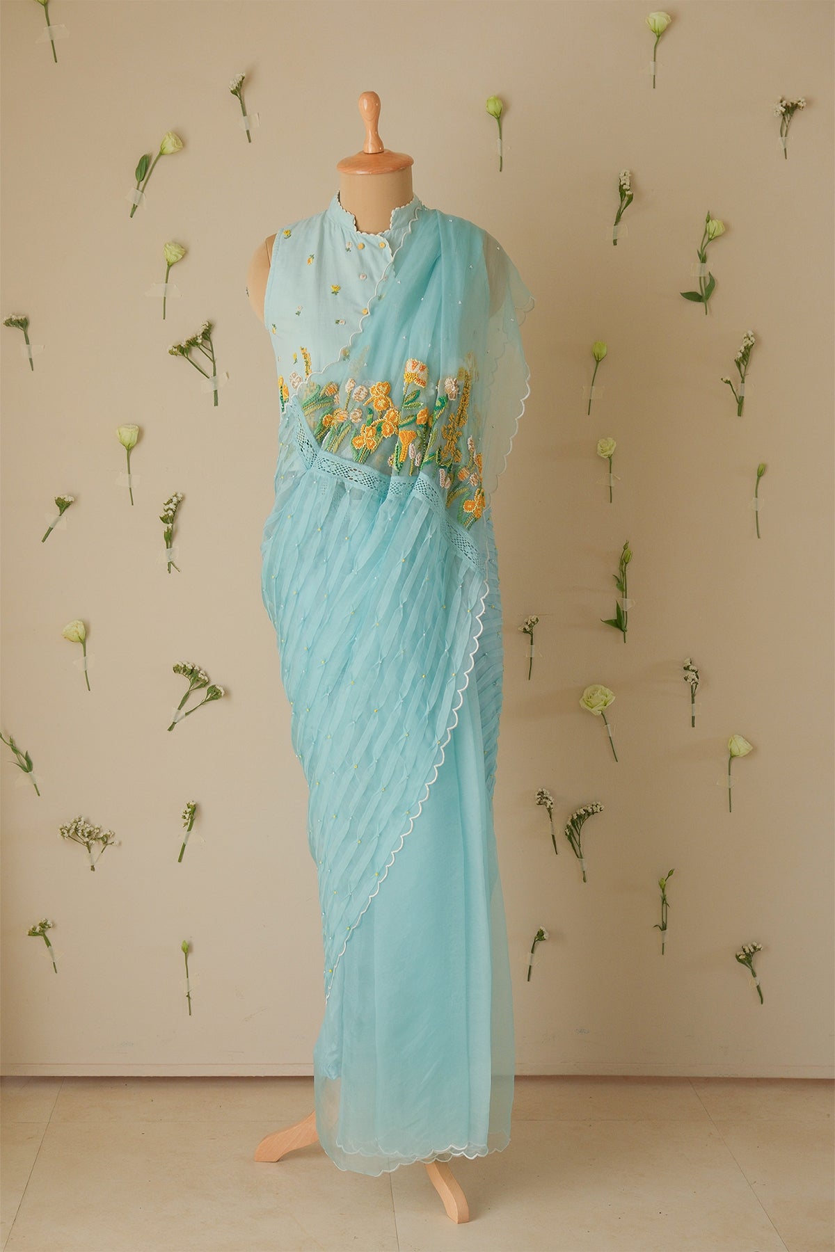 Azure Smocked Saree