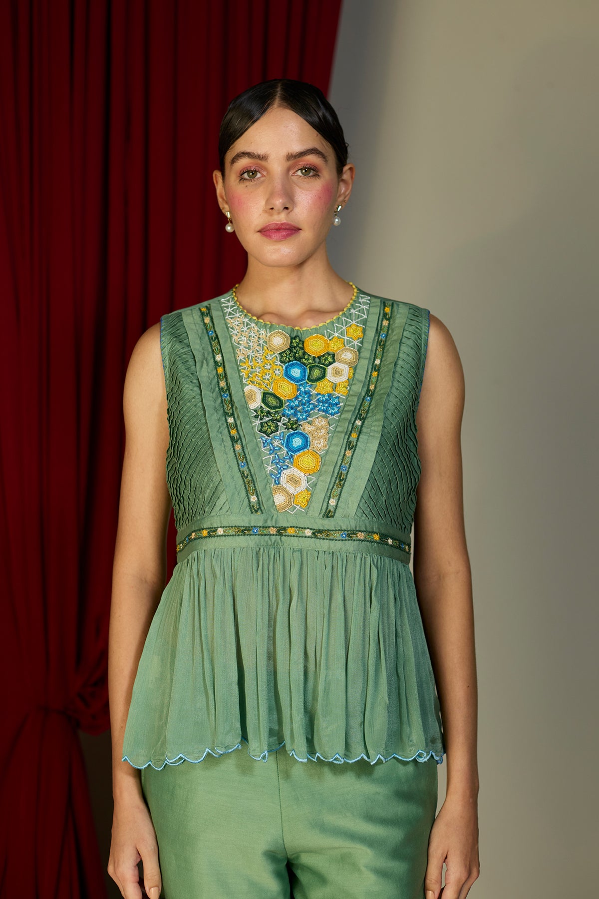 Verdant Green Gathered Top