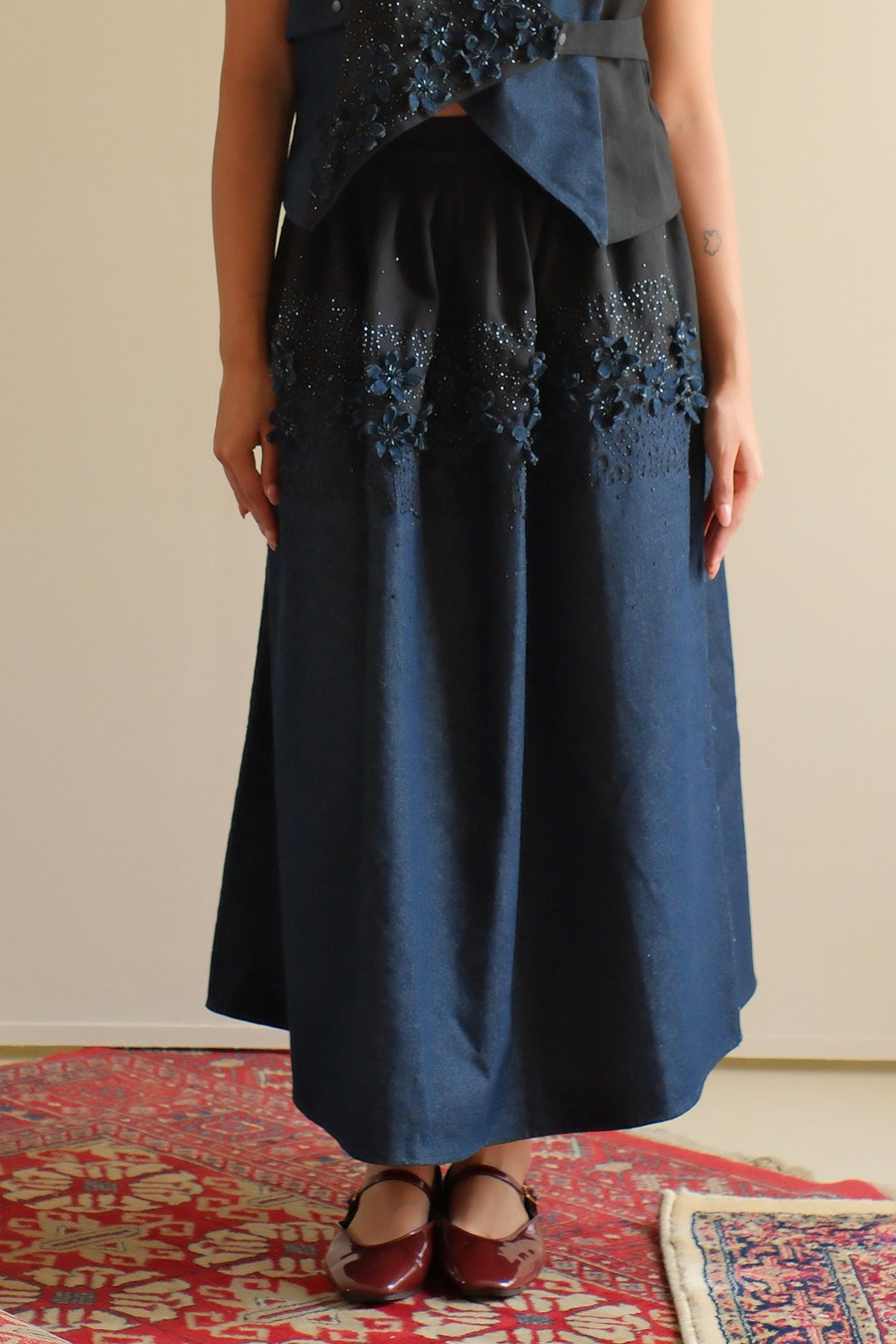 Navy Blue Floral Skirt