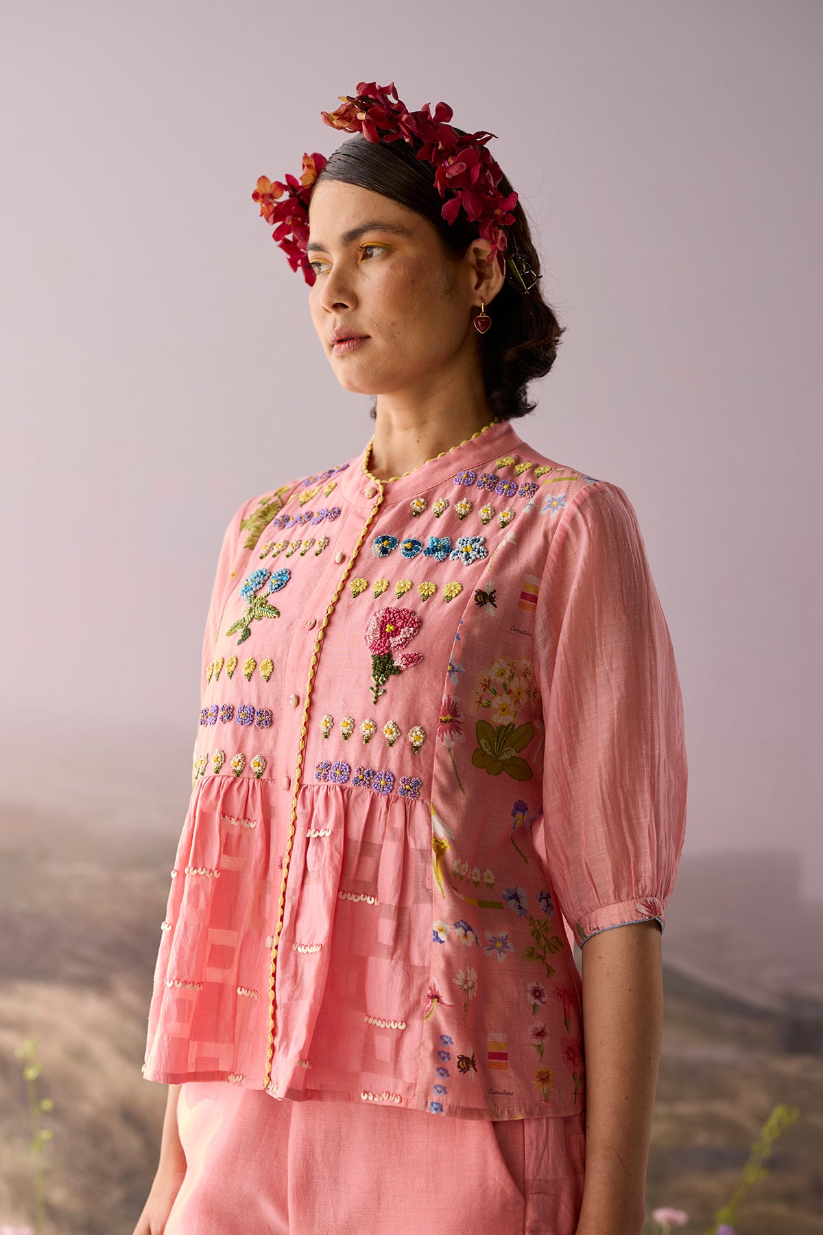 Rose Floral Beaded Shirt