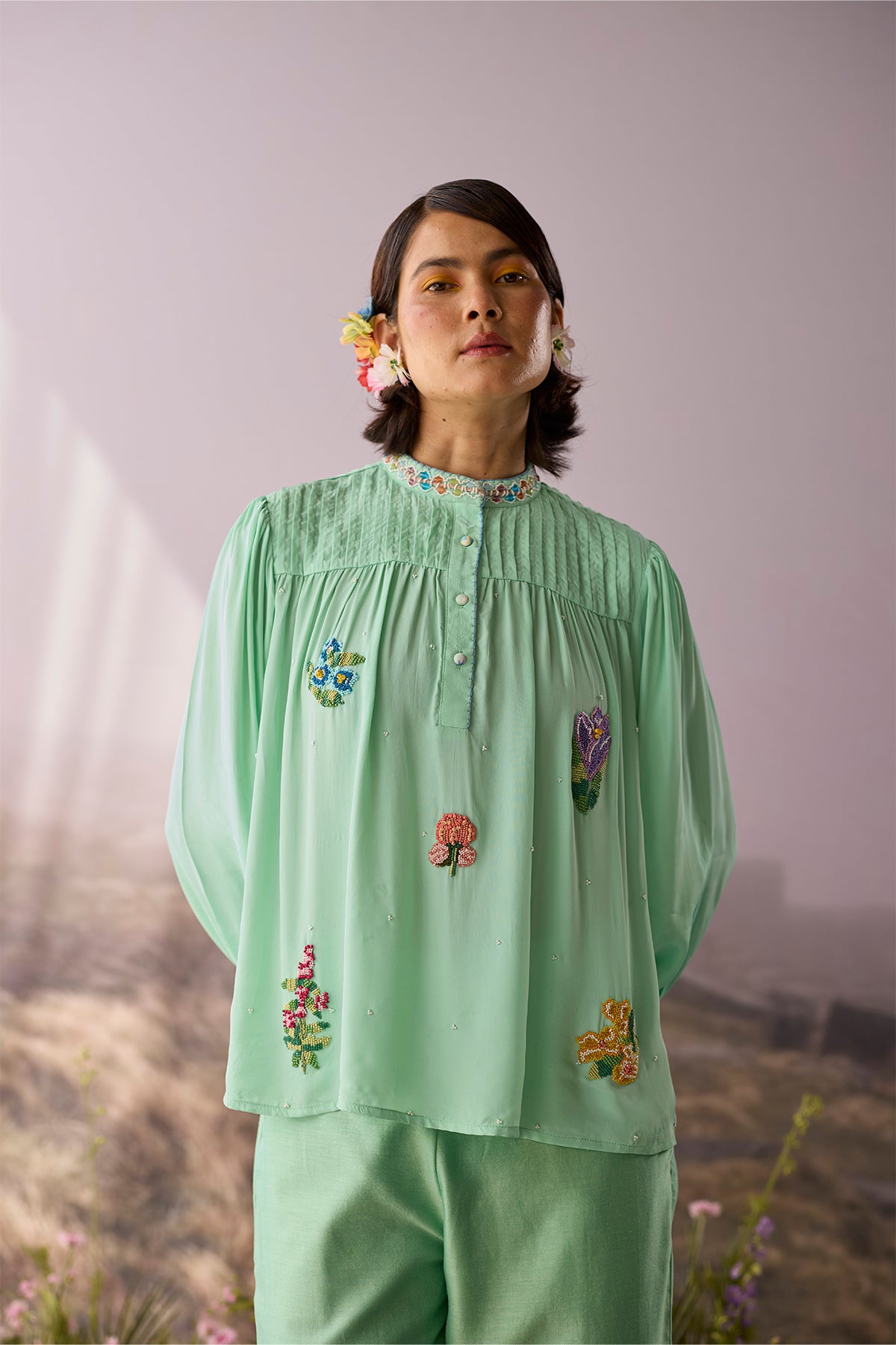 Seaglass Pintuck Top