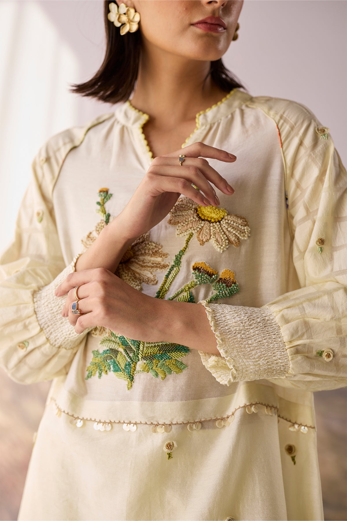 Moonlight Floral Beaded Top
