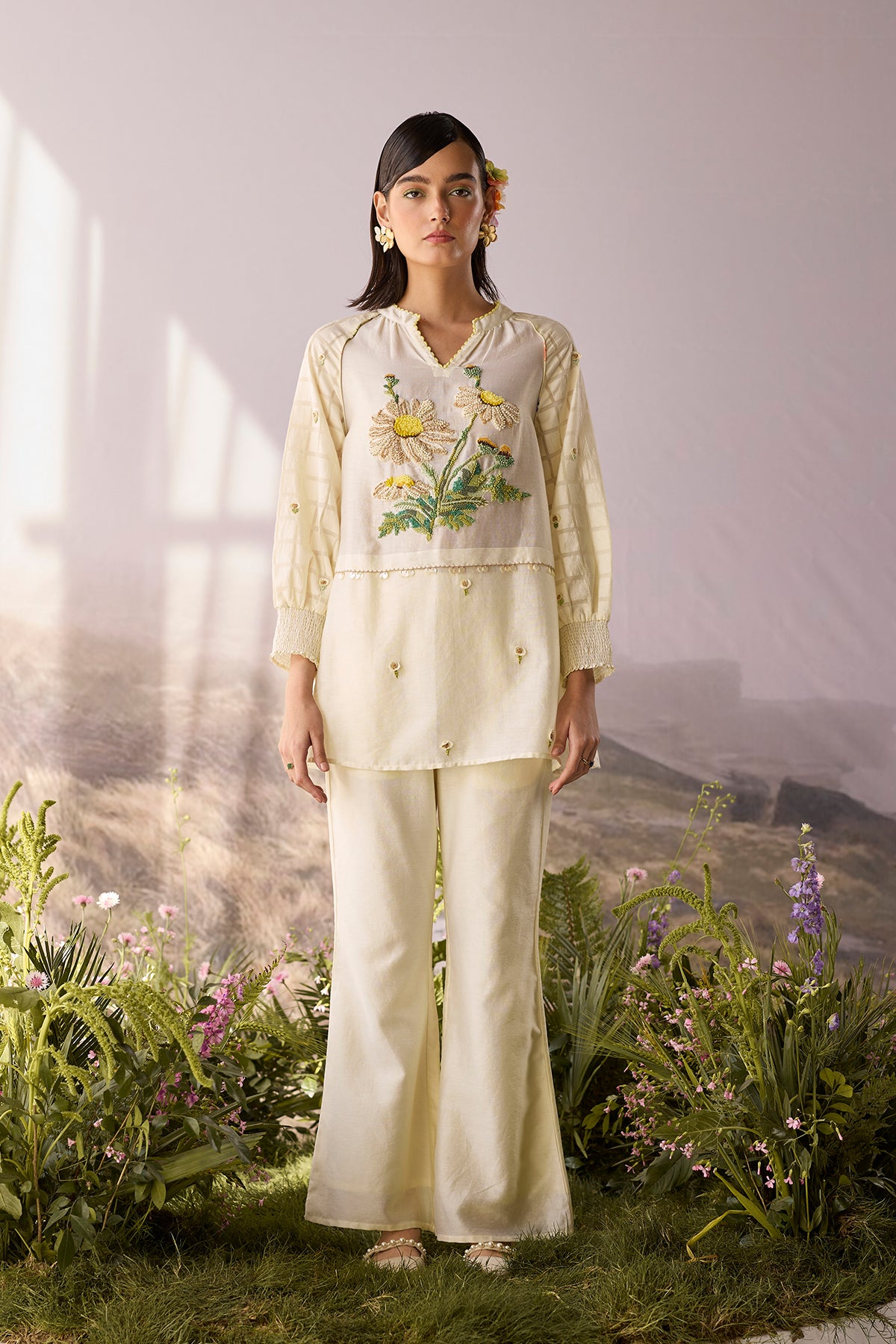 Moonlight Floral Beaded Top