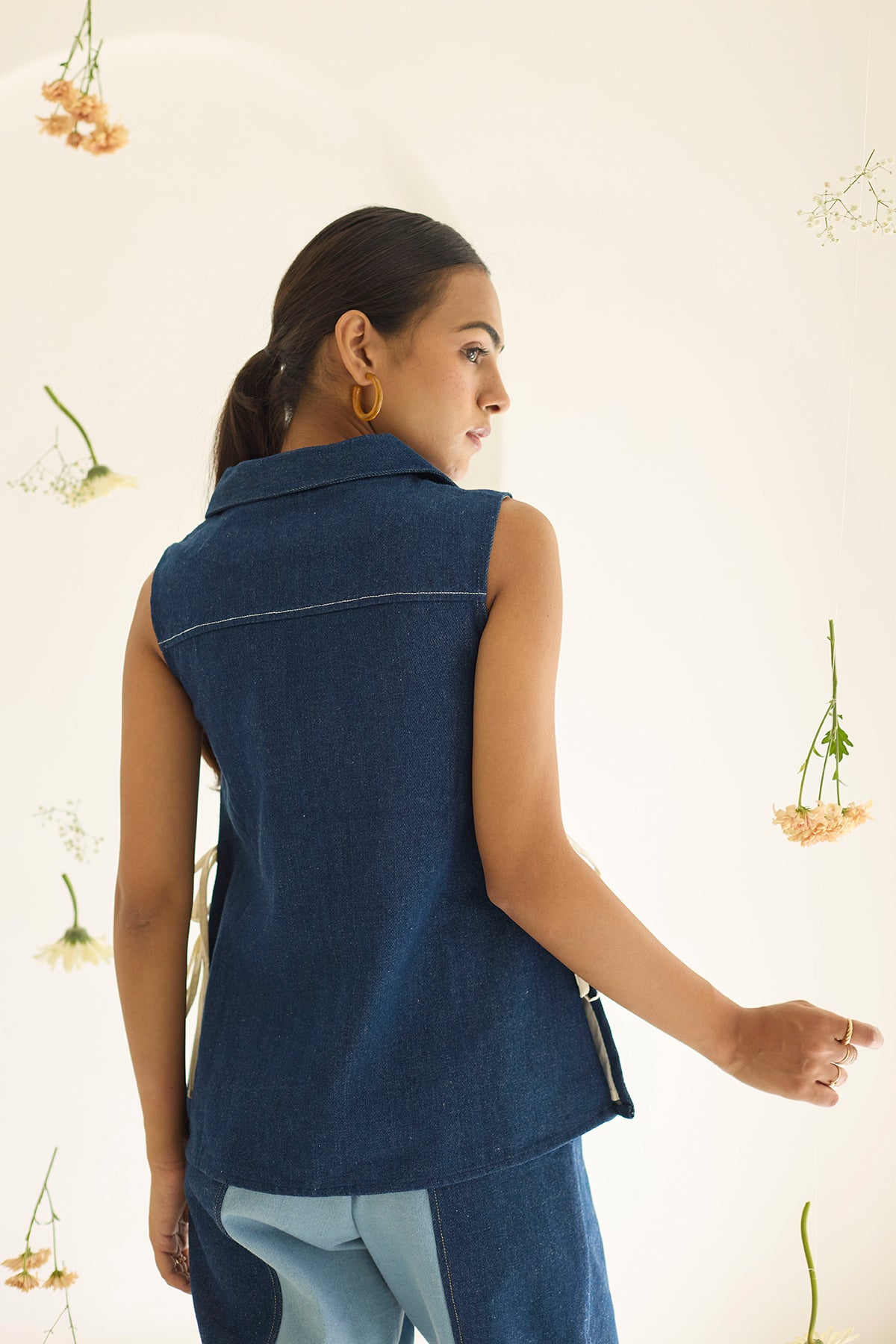 Navy Blue Floral Denim Jacket