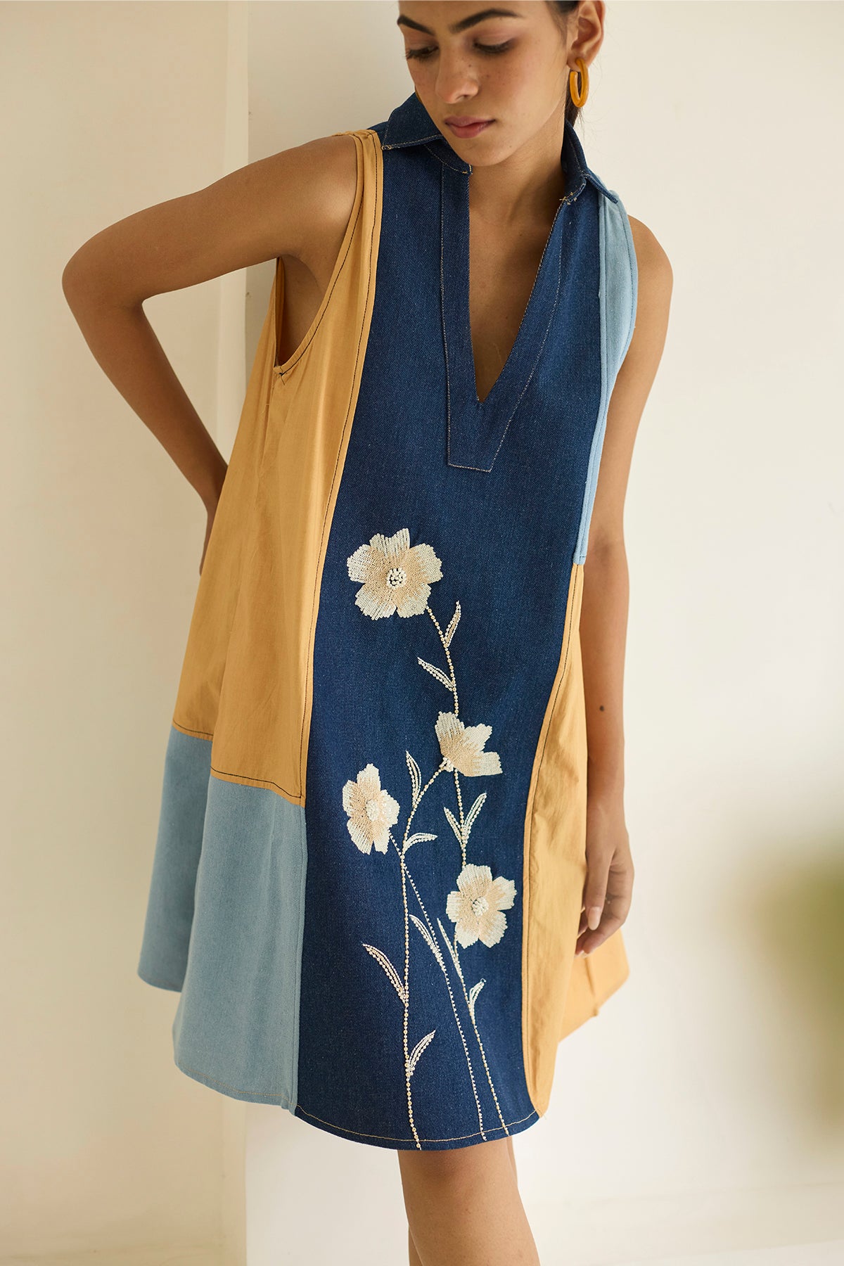 Navy Blue Panelled Dress