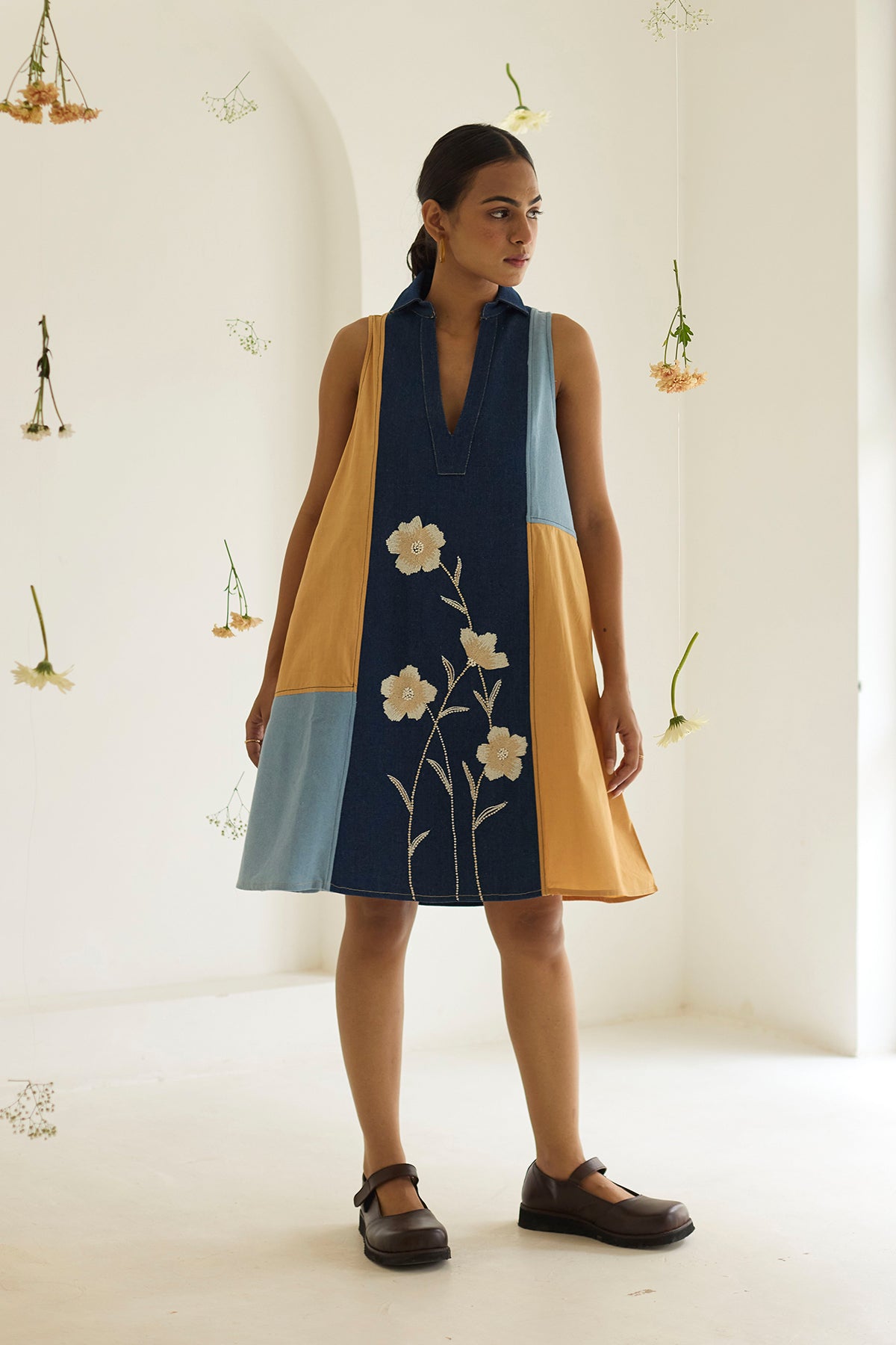 Navy Blue Panelled Dress