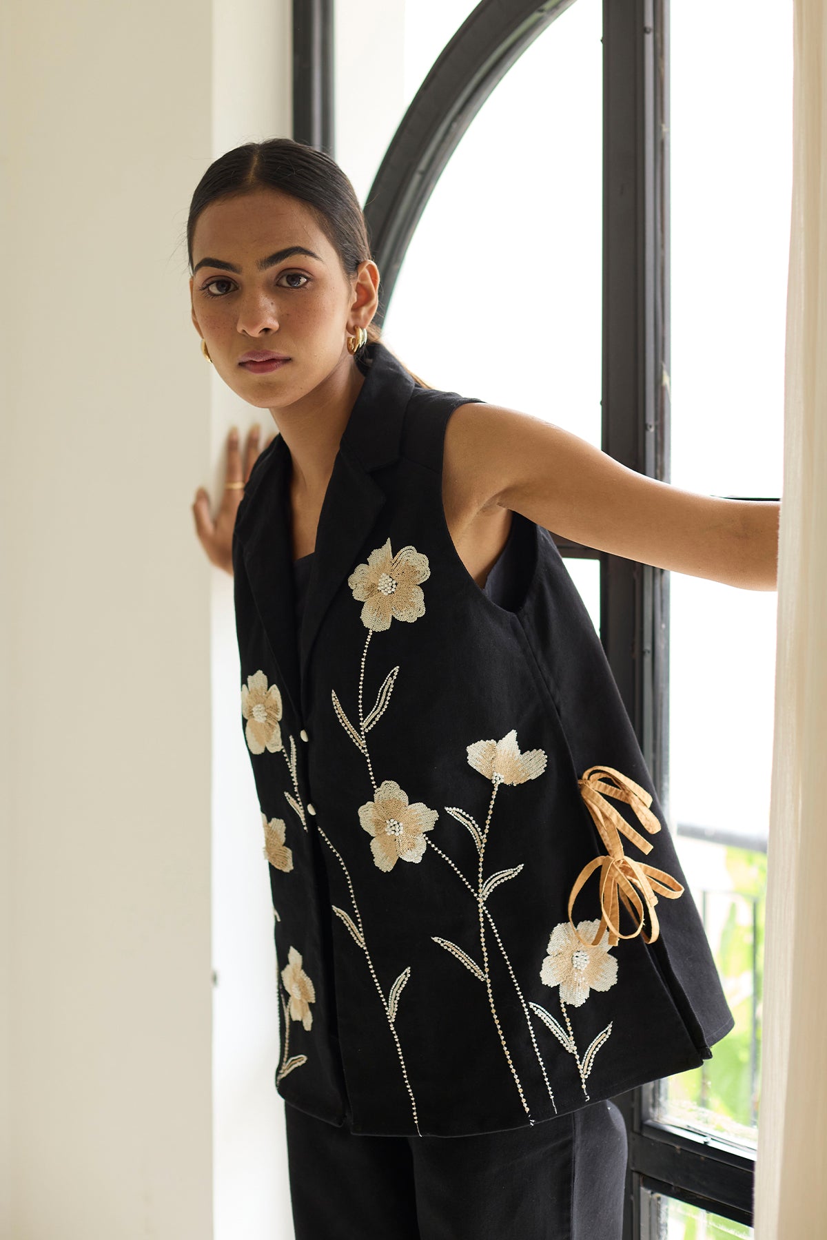 Black Denim Floral Jacket