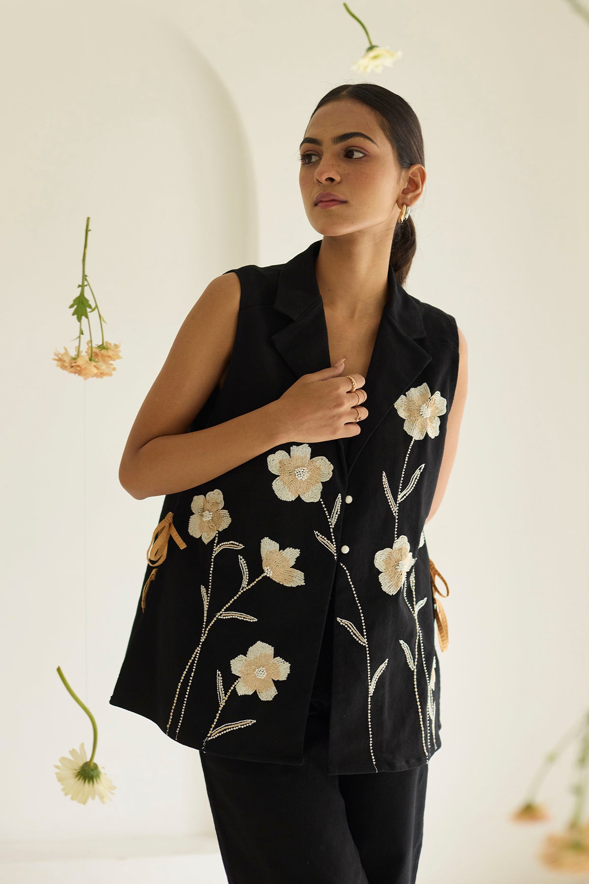 Black Denim Floral Jacket