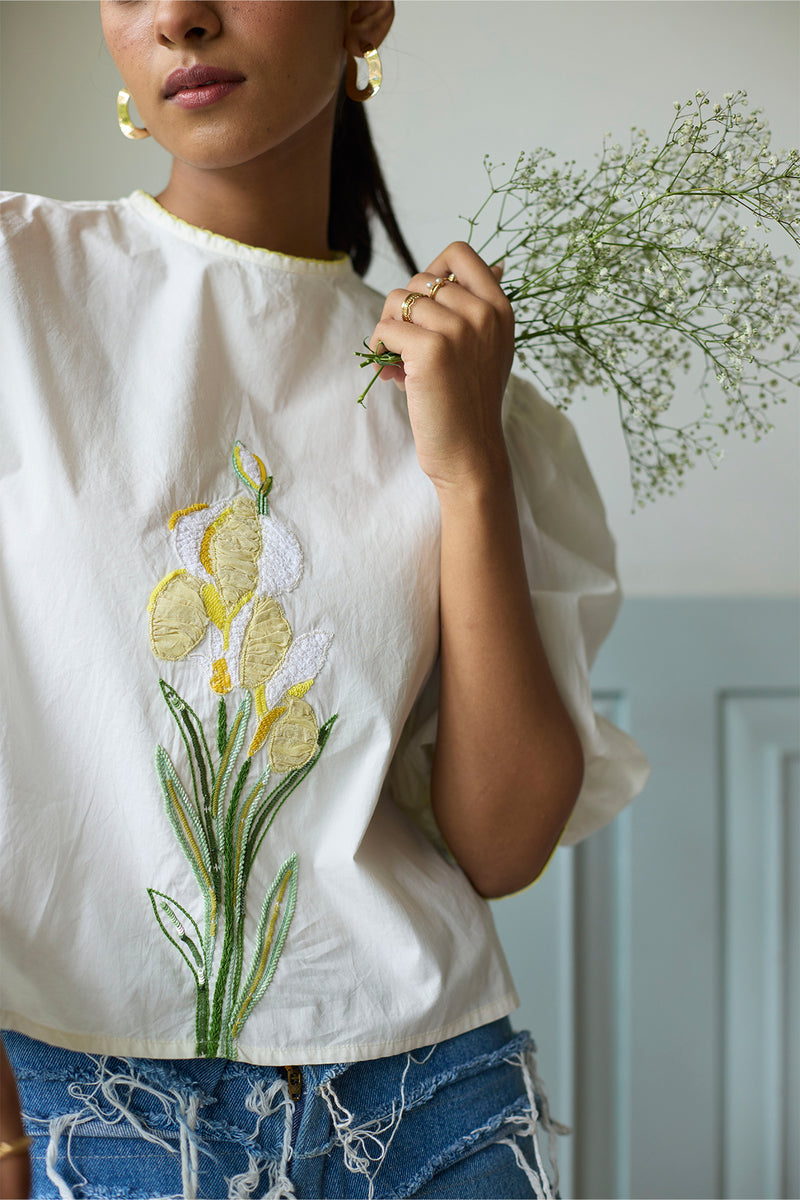 White Floral Cropped Top