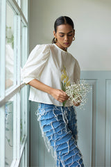 White Floral Cropped Top