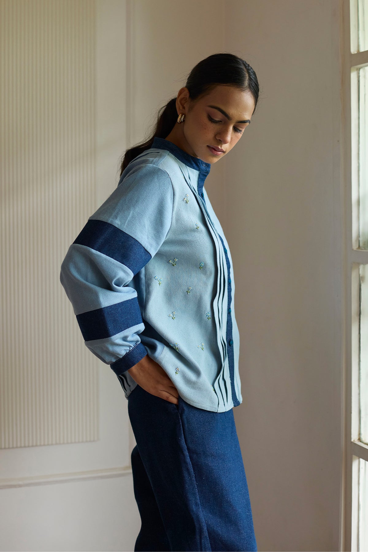 Soft Blue Pintuck Shirt