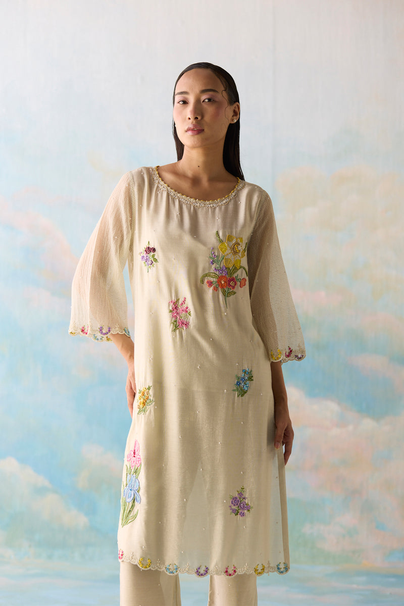 Ash Emboidered Kurta