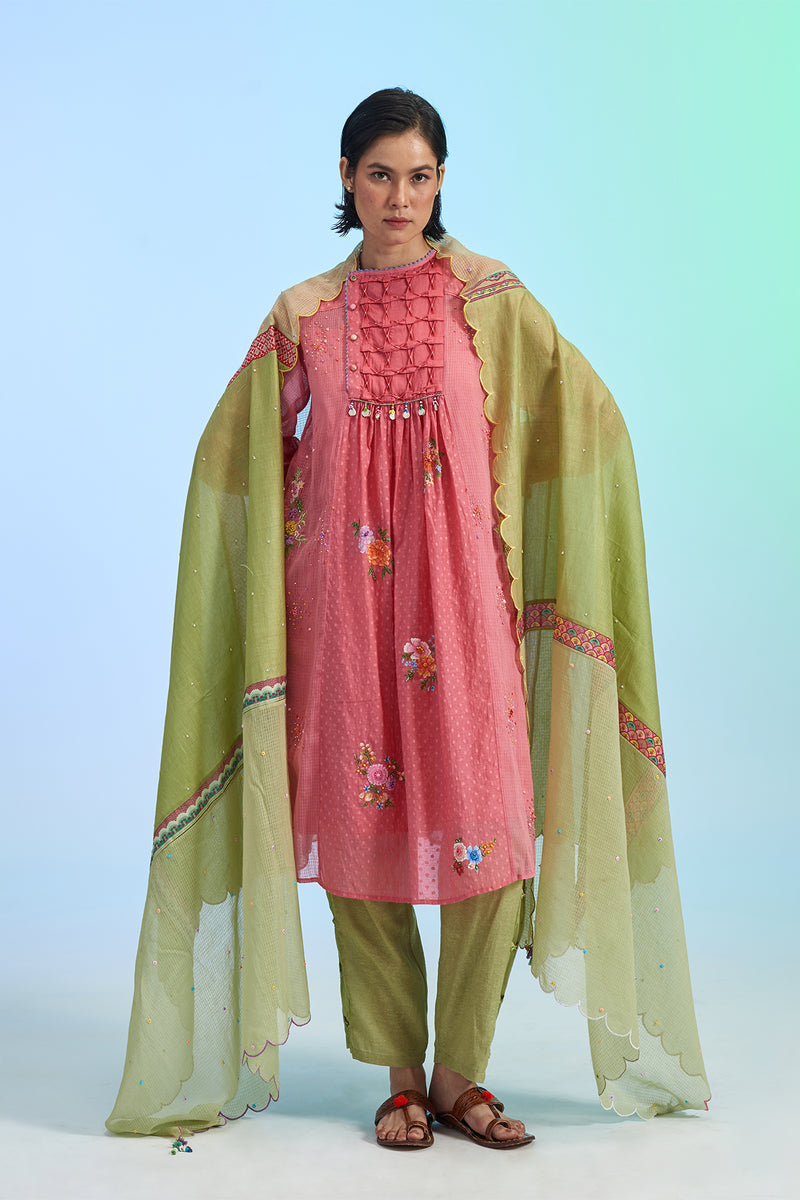 Chuski Embroidered Yoke Kurta Set