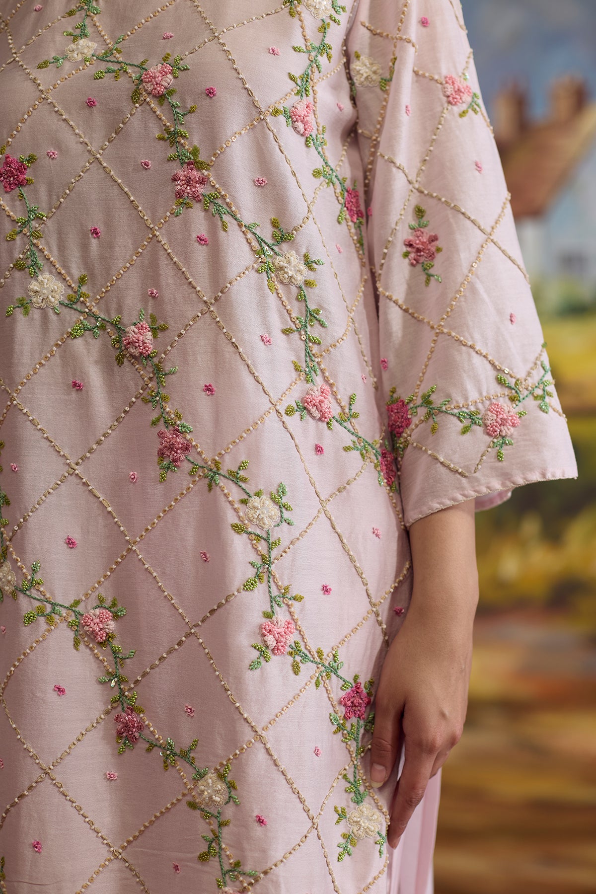 Lavender Embroidered Kurta Set