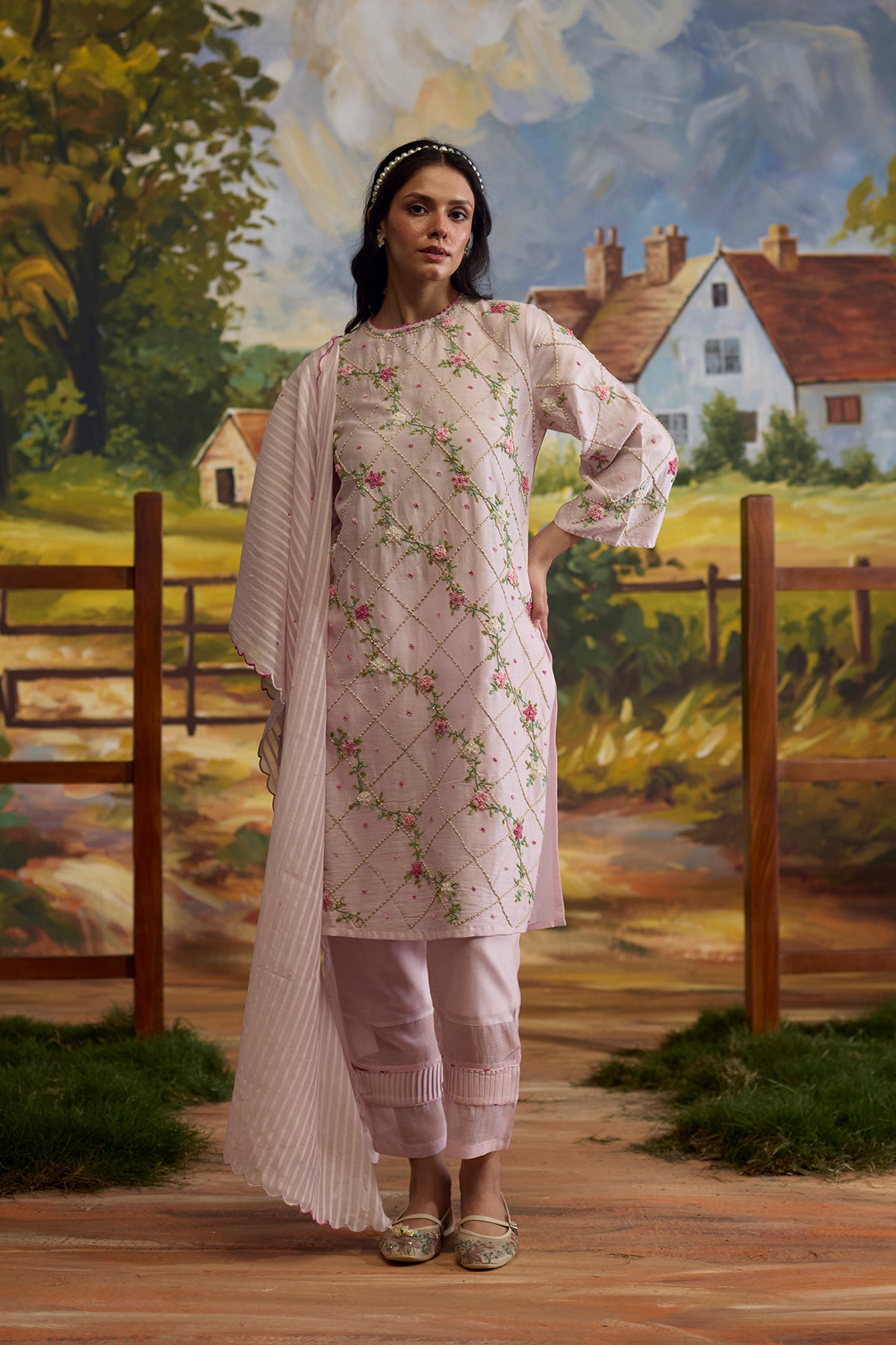 Lavender Embroidered Kurta Set