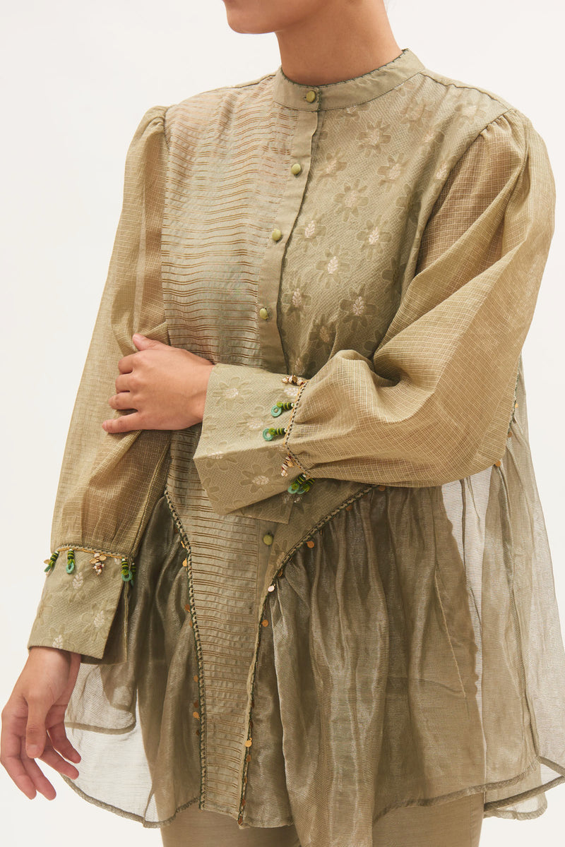 Pista Panelled Kurta Set