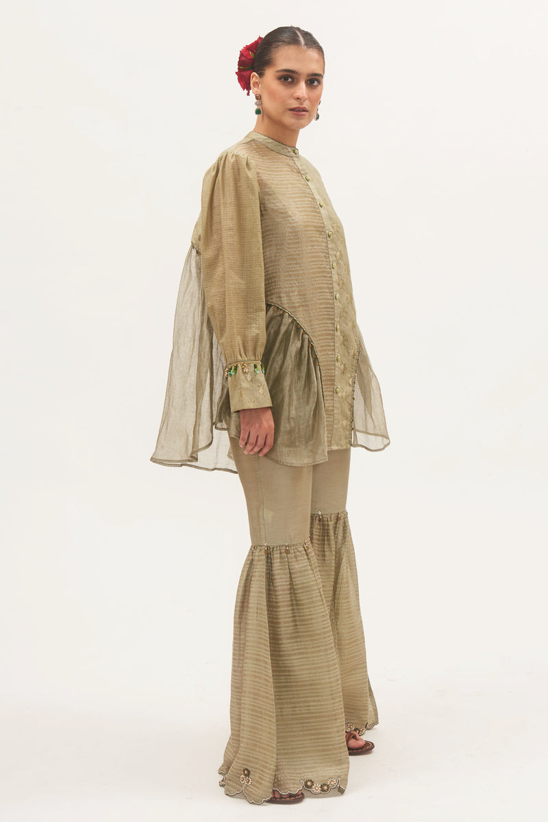 Pista Panelled Kurta Set