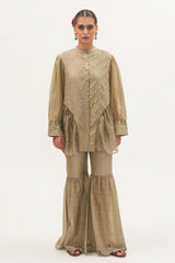 Pista Panelled Kurta Set