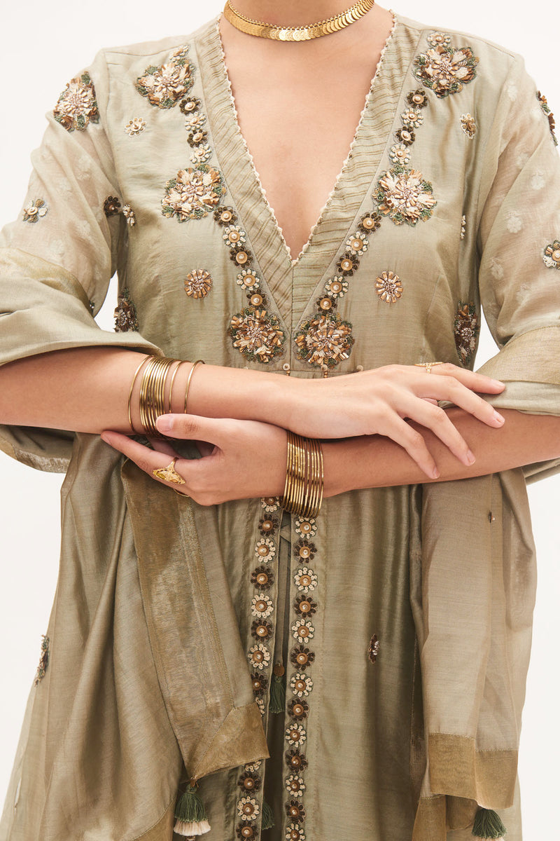 Pista Embroidered Kurta Set