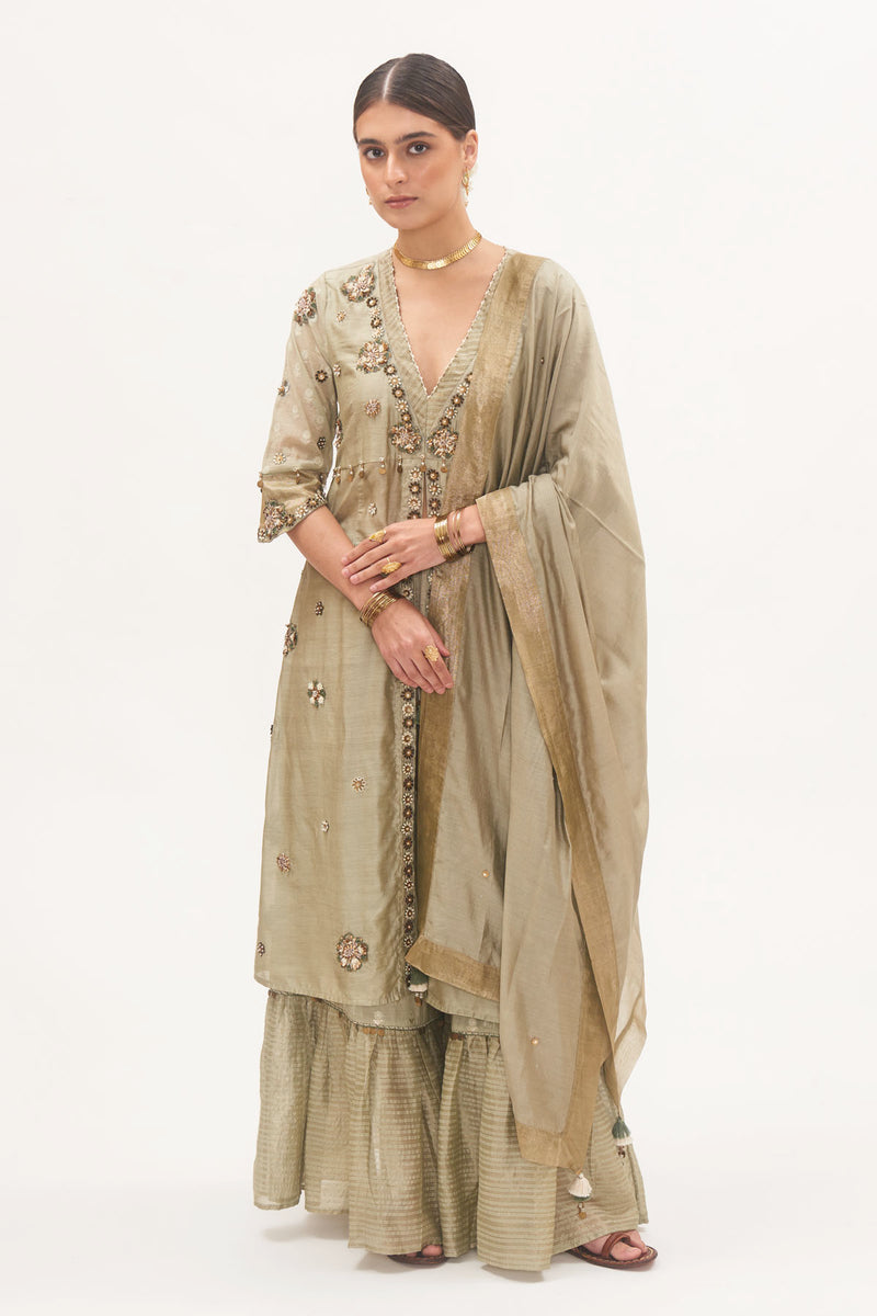 Pista Embroidered Kurta Set