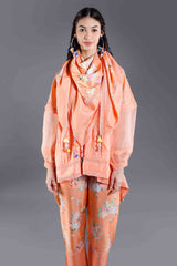 Kesar Marigold Floral Silk Scarf