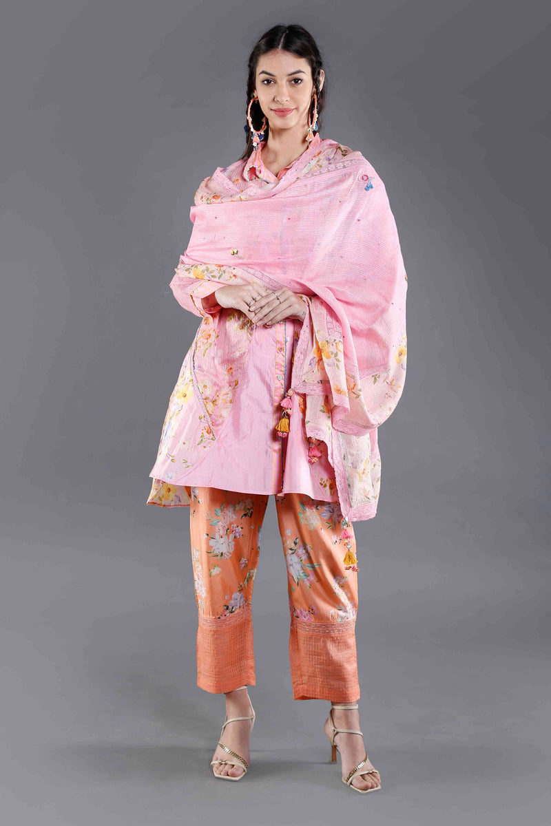 Gulaab Front Open Silk Kurta Set