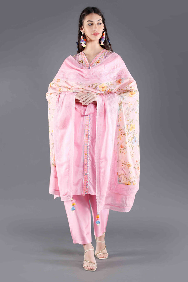 Gulaab Floral Tussar Silk Odhani